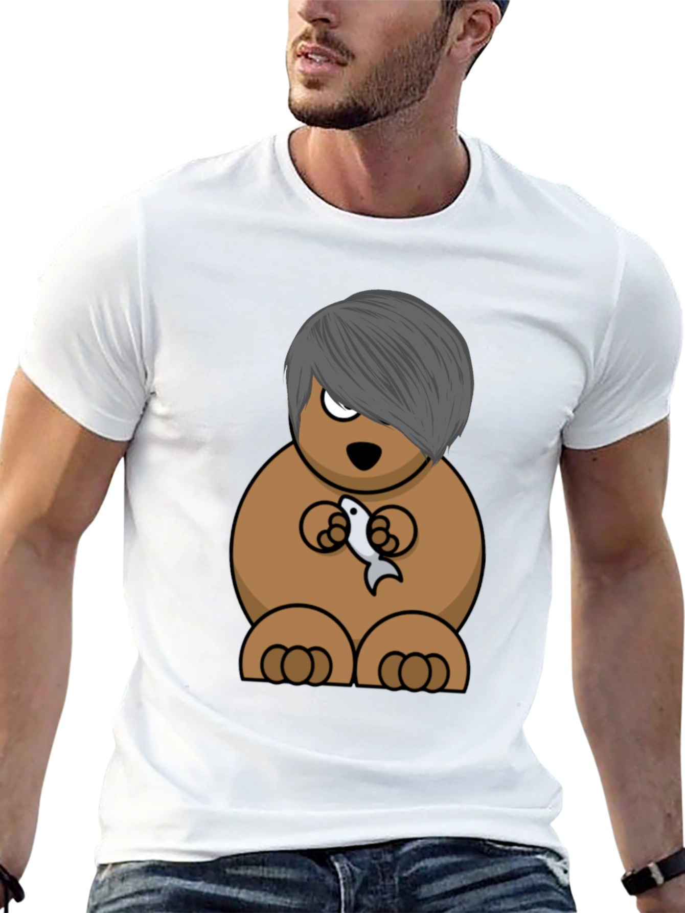 Emo Bear Holding Fish Graphic Tee