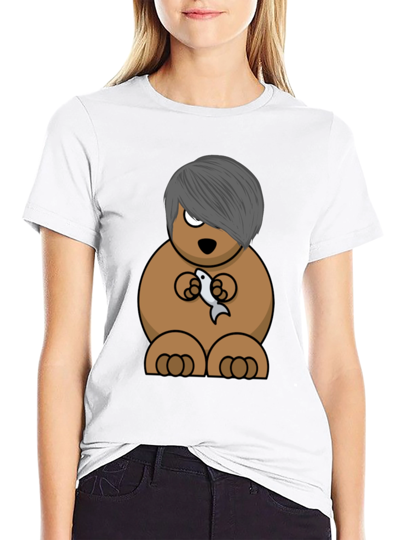 Emo Bear Holding Fish Graphic Tee