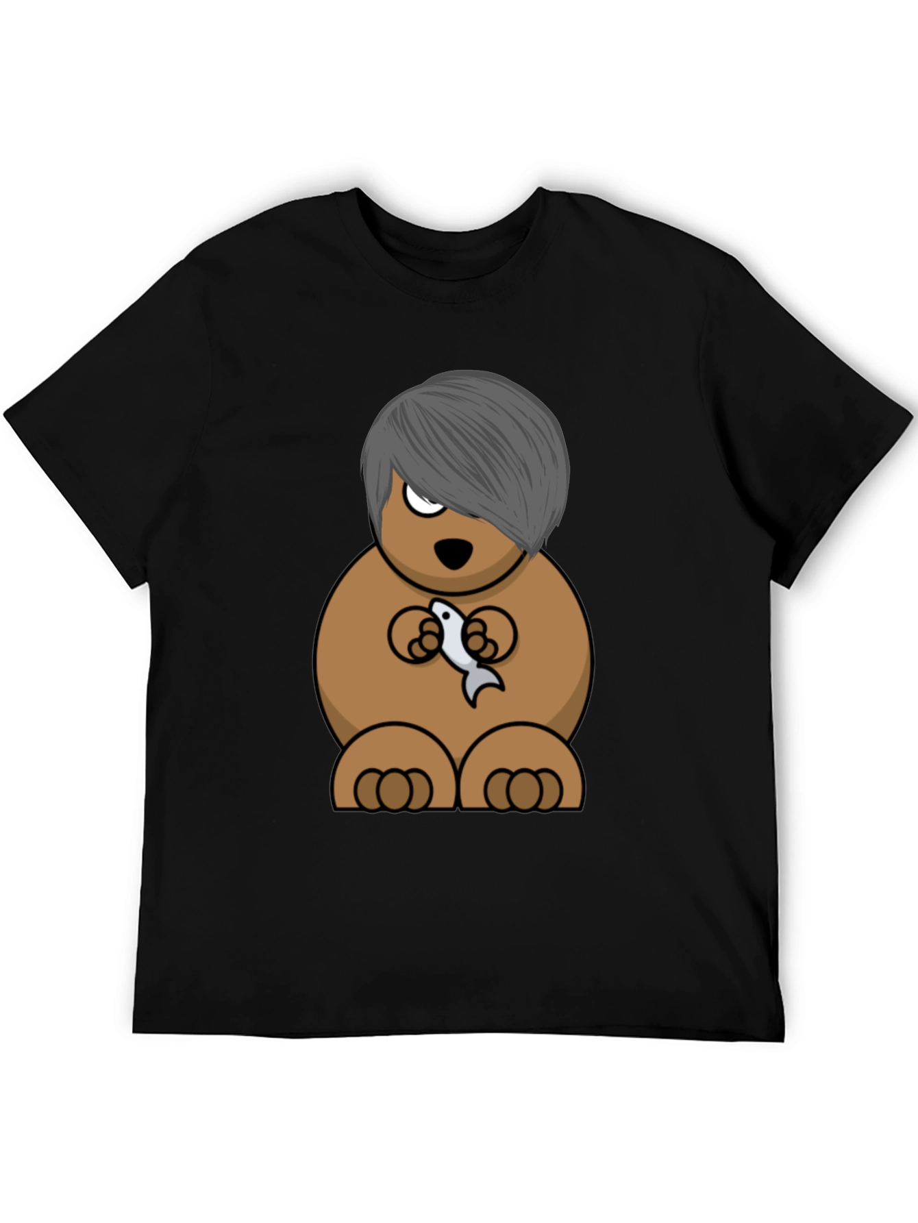 Emo Bear Holding Fish Graphic Tee