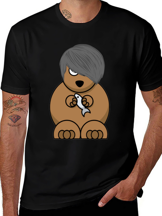 Emo Bear Holding Fish Graphic Tee
