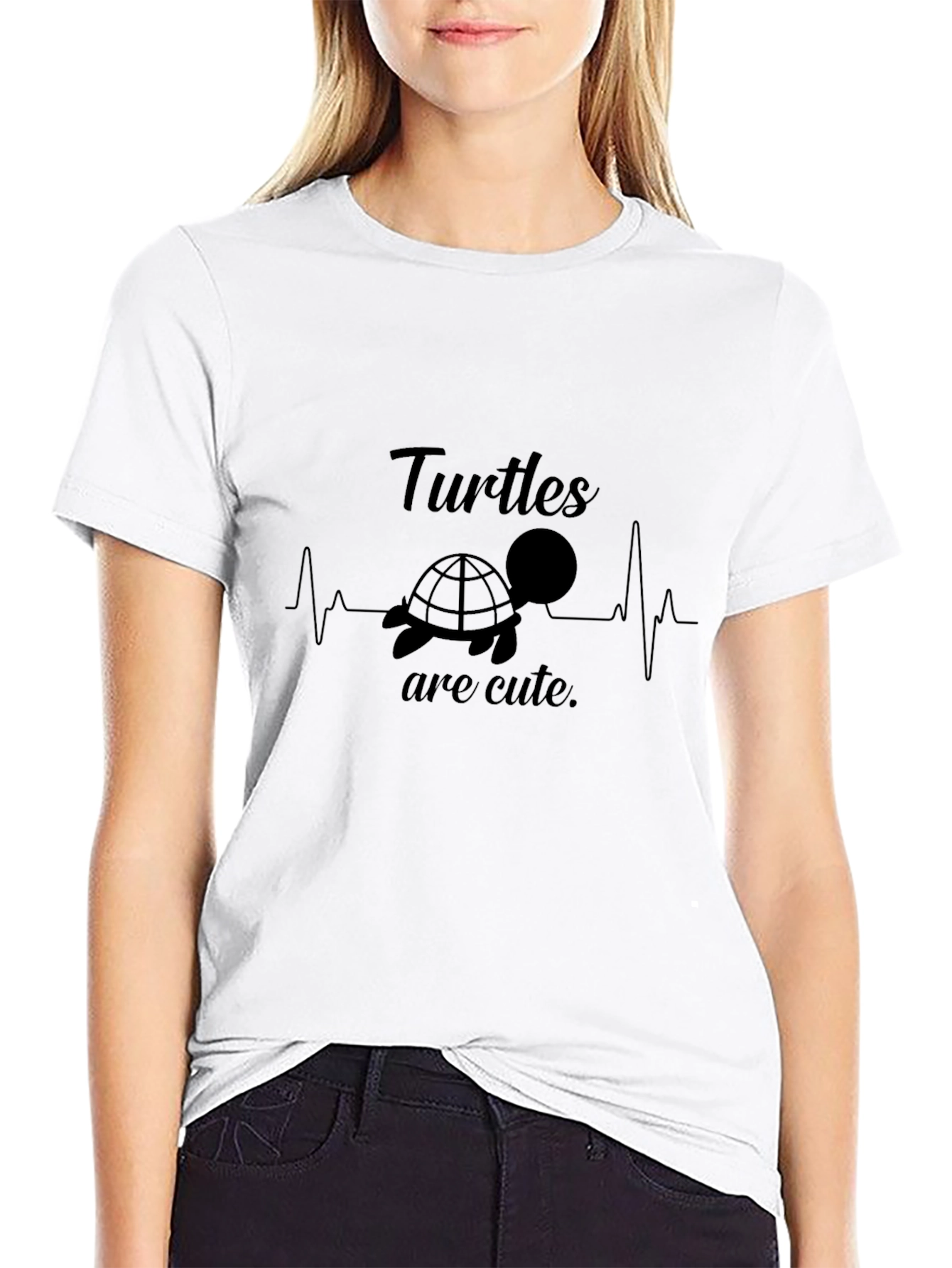 Turtles Are Cute T-Shirt - Heartbeat Design Black
