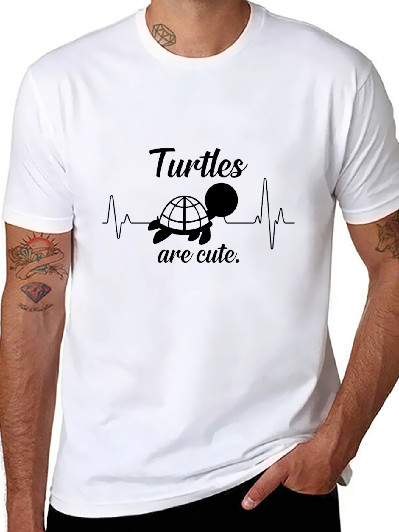 Turtles Are Cute T-Shirt - Heartbeat Design Black
