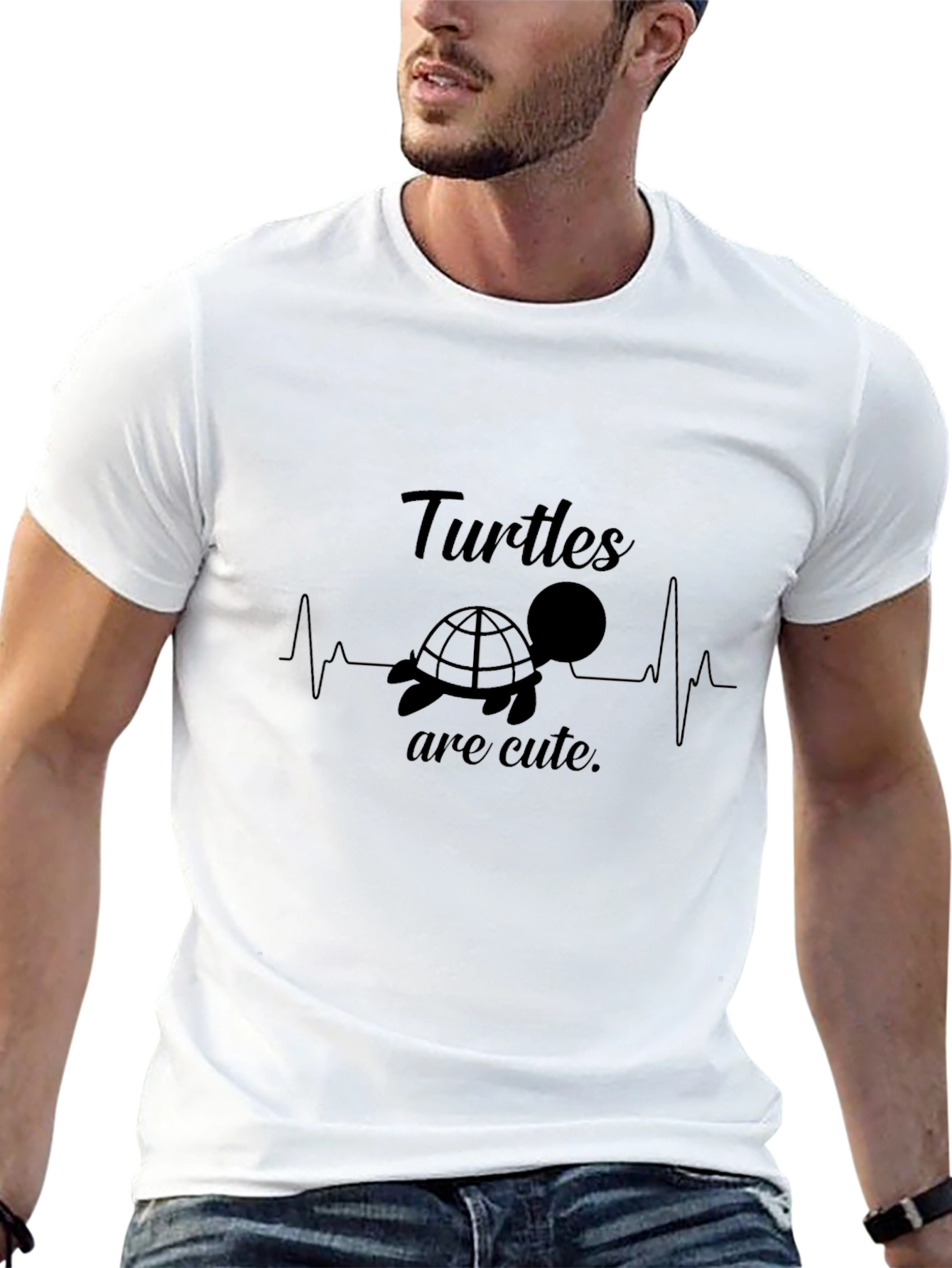 Turtles Are Cute T-Shirt - Heartbeat Design Black