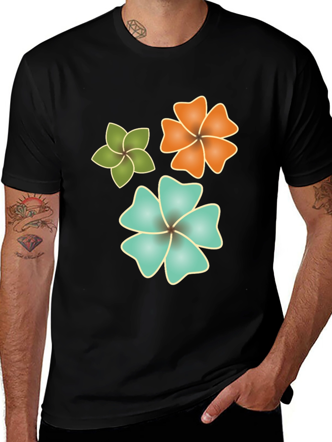 Tropical Flower Print Black T-Shirt