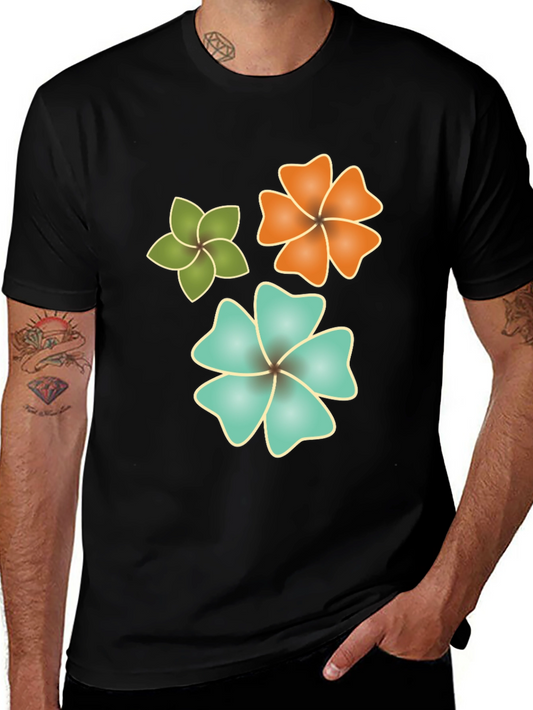 Tropical Flower Print Black T-Shirt