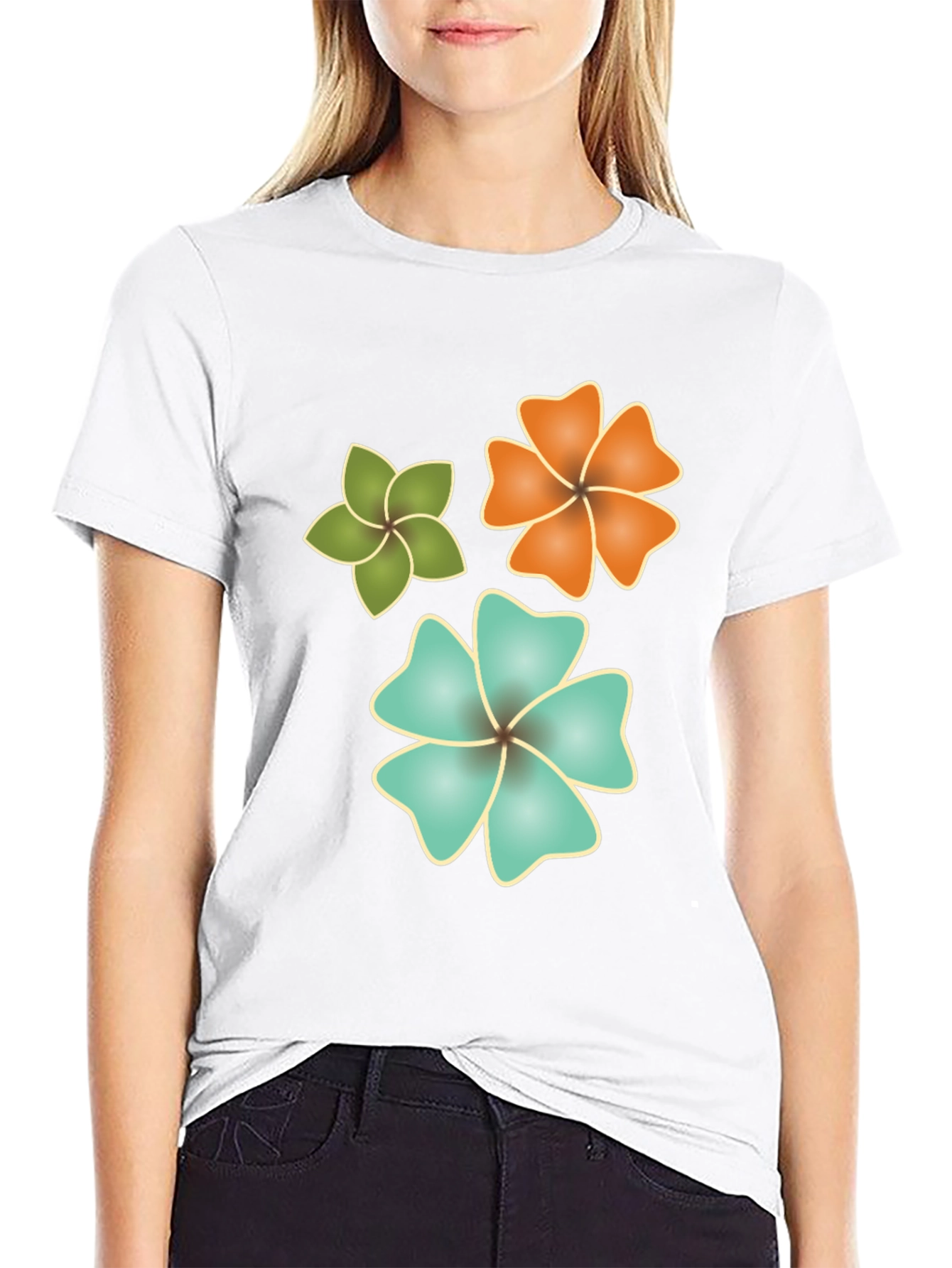 Tropical Flower Print Black T-Shirt