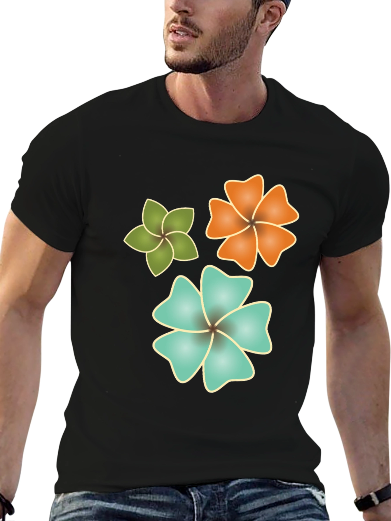 Tropical Flower Print Black T-Shirt