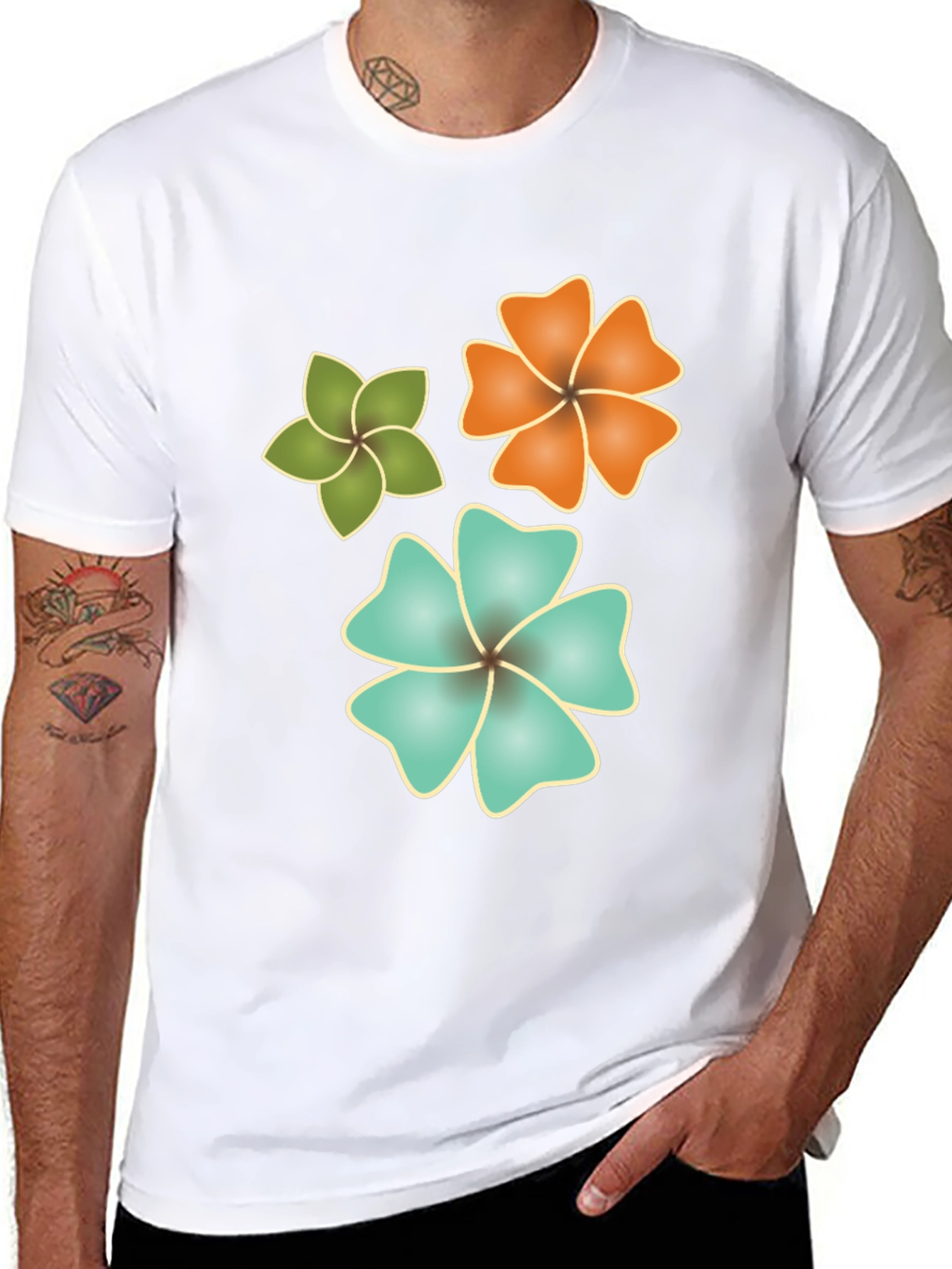 Tropical Flower Print Black T-Shirt