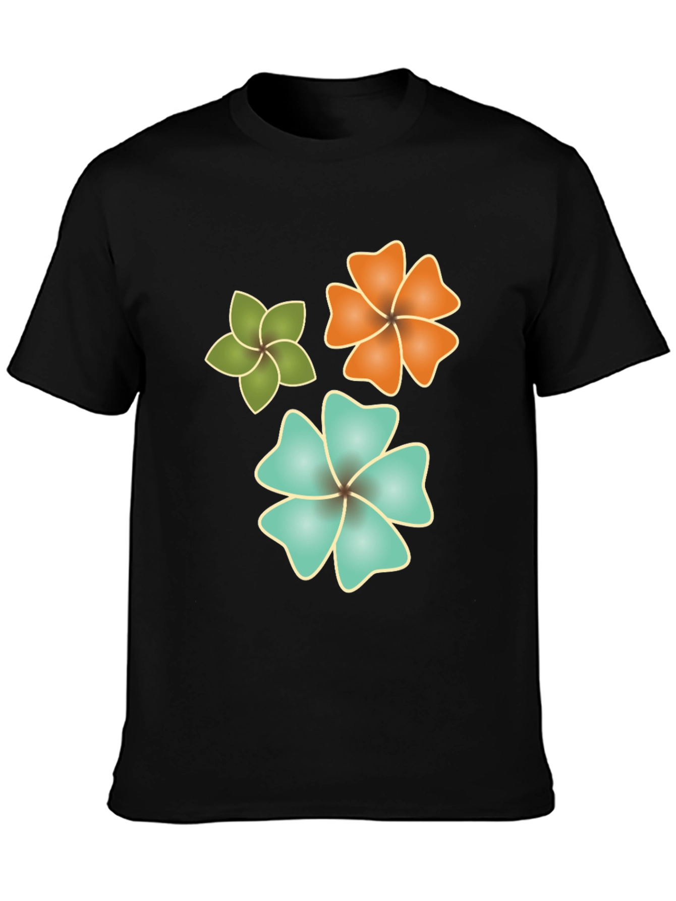 Tropical Flower Print Black T-Shirt