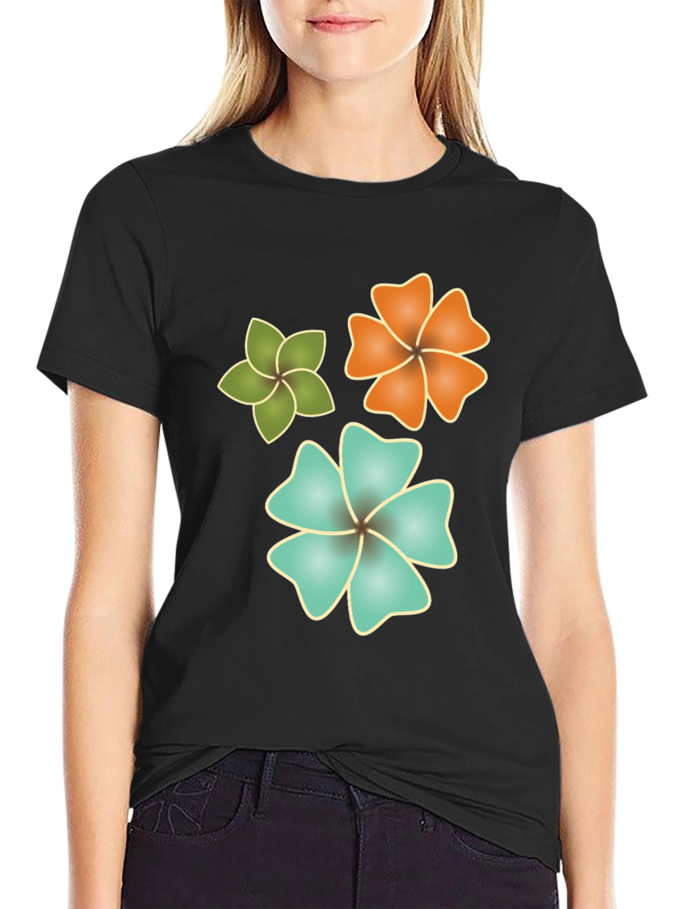 Tropical Flower Print Black T-Shirt
