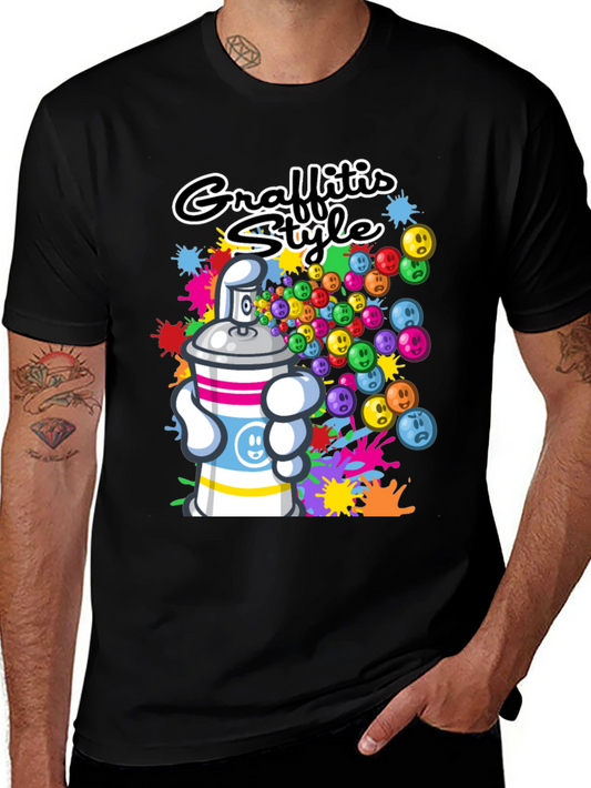 Graffiti Style T-Shirt: Colorful Spray Can Design