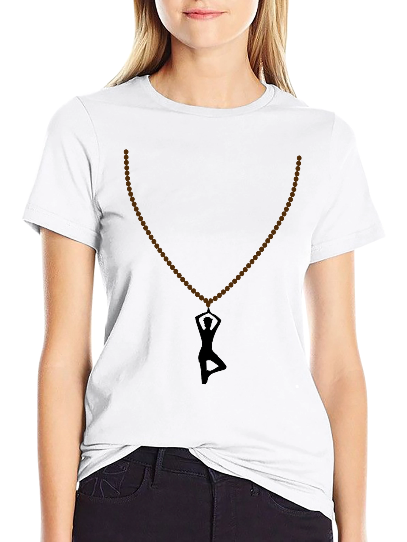 Yoga Silhouette Necklace T-Shirt - Black
