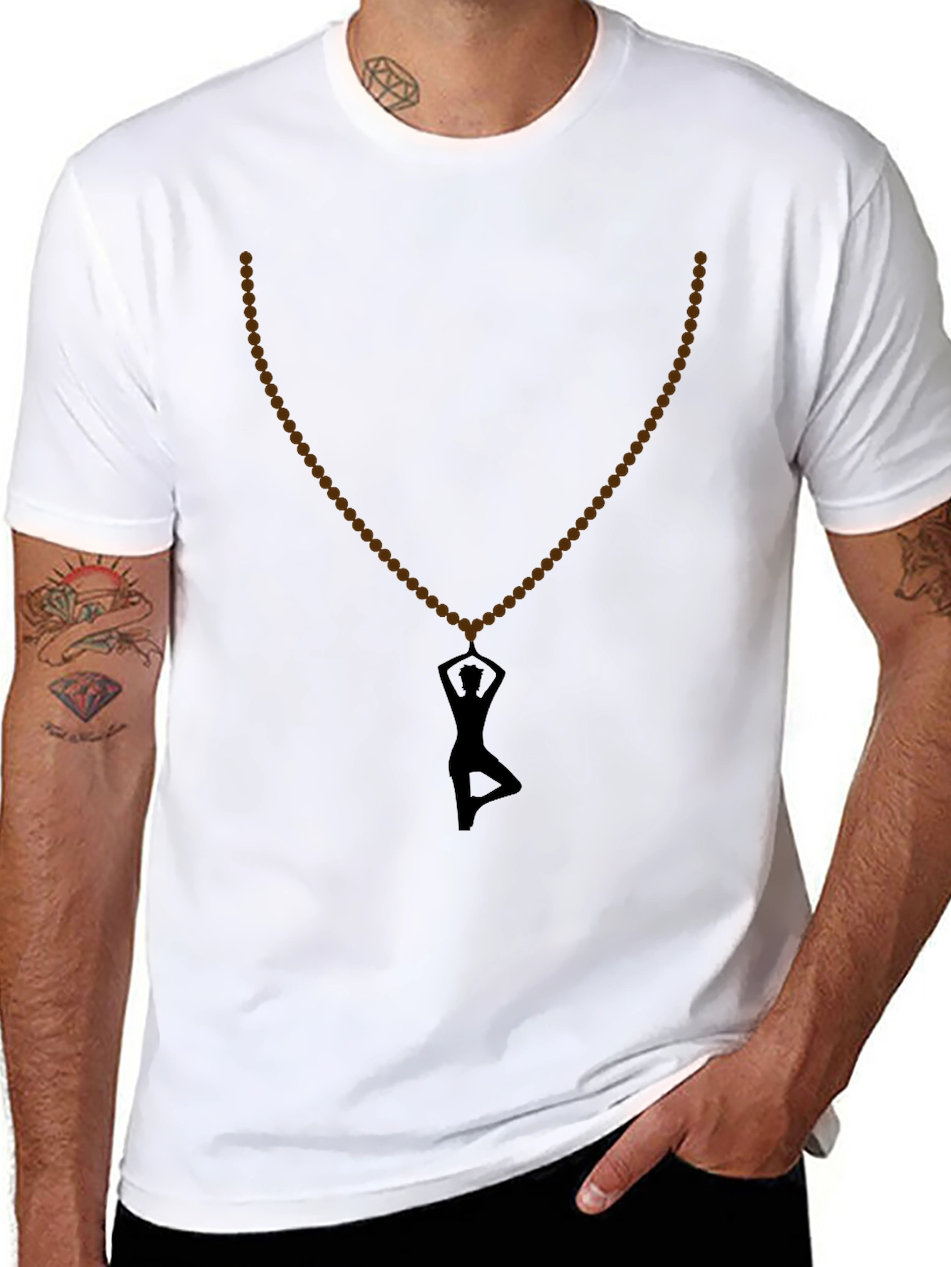 Yoga Silhouette Necklace T-Shirt - Black
