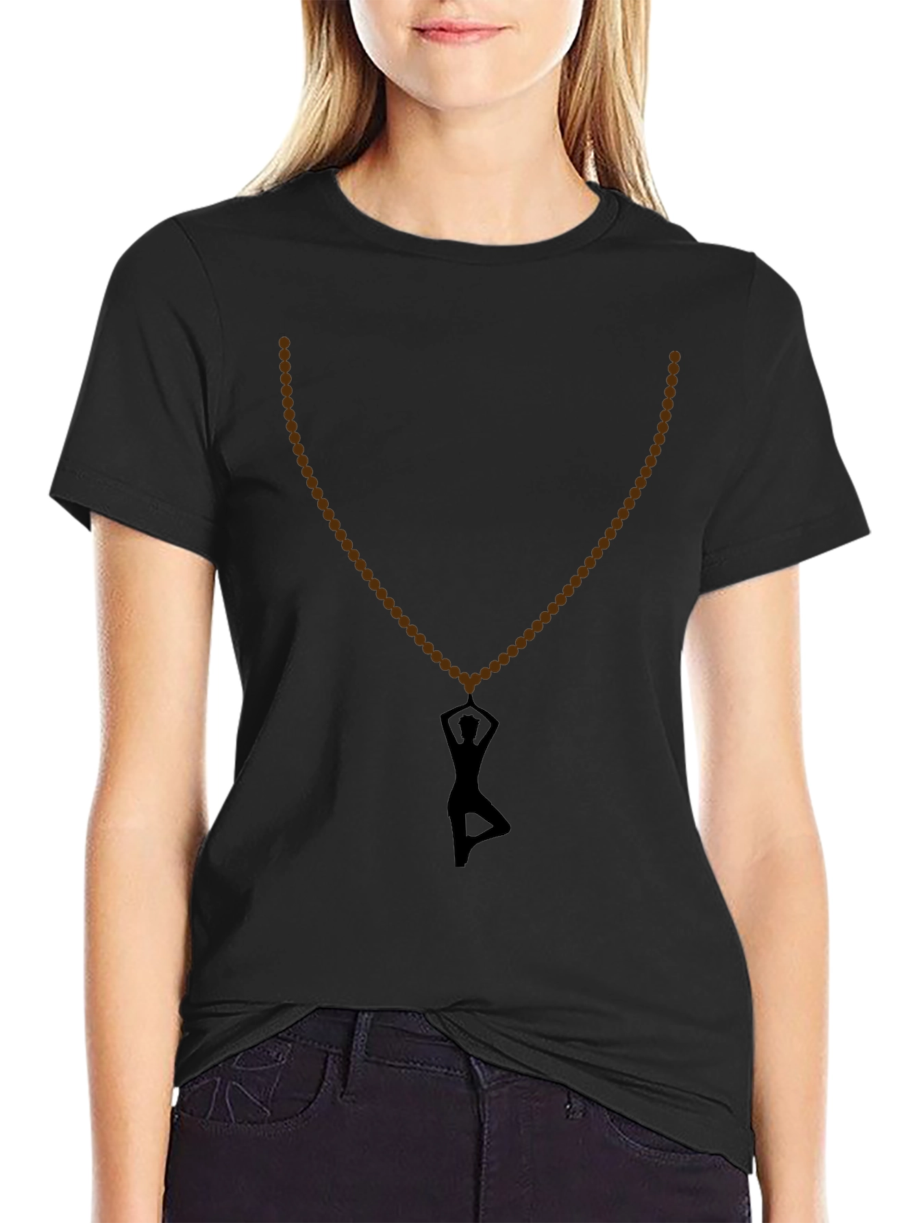 Yoga Silhouette Necklace T-Shirt - Black