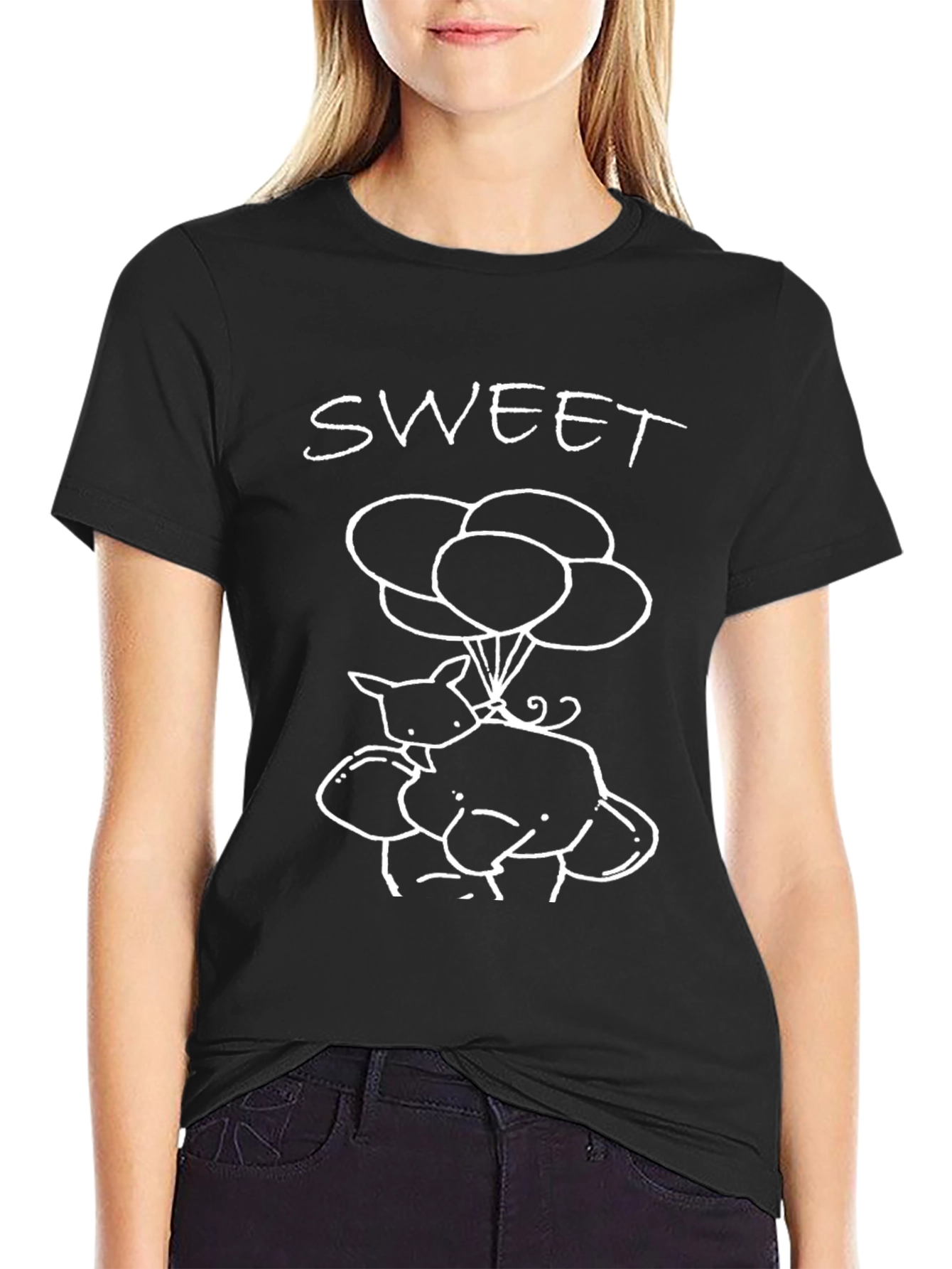 Sweet Cartoon Graphic Tee - Black
