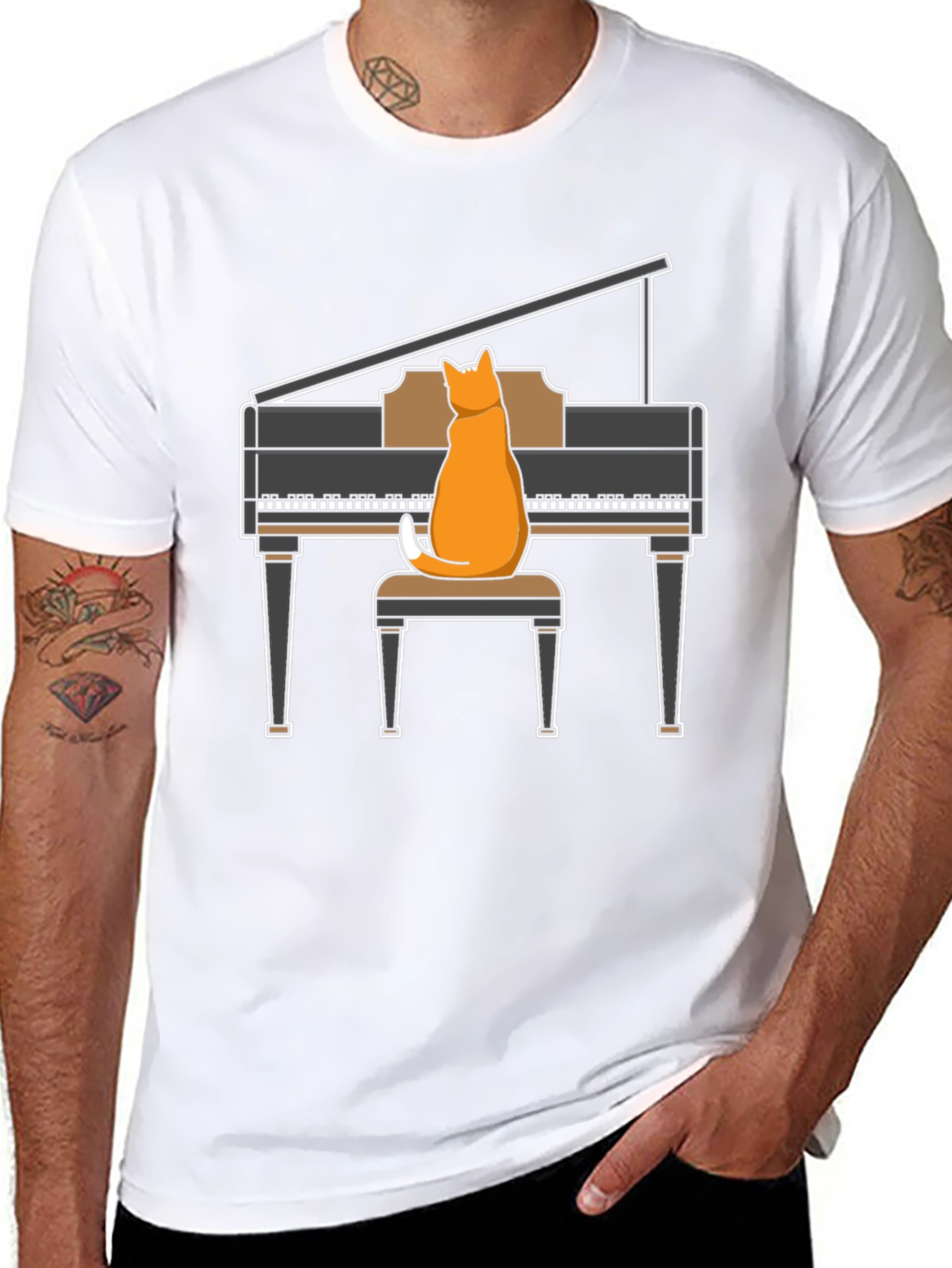 Cat Playing Piano T-Shirt - Funny Music Tee
