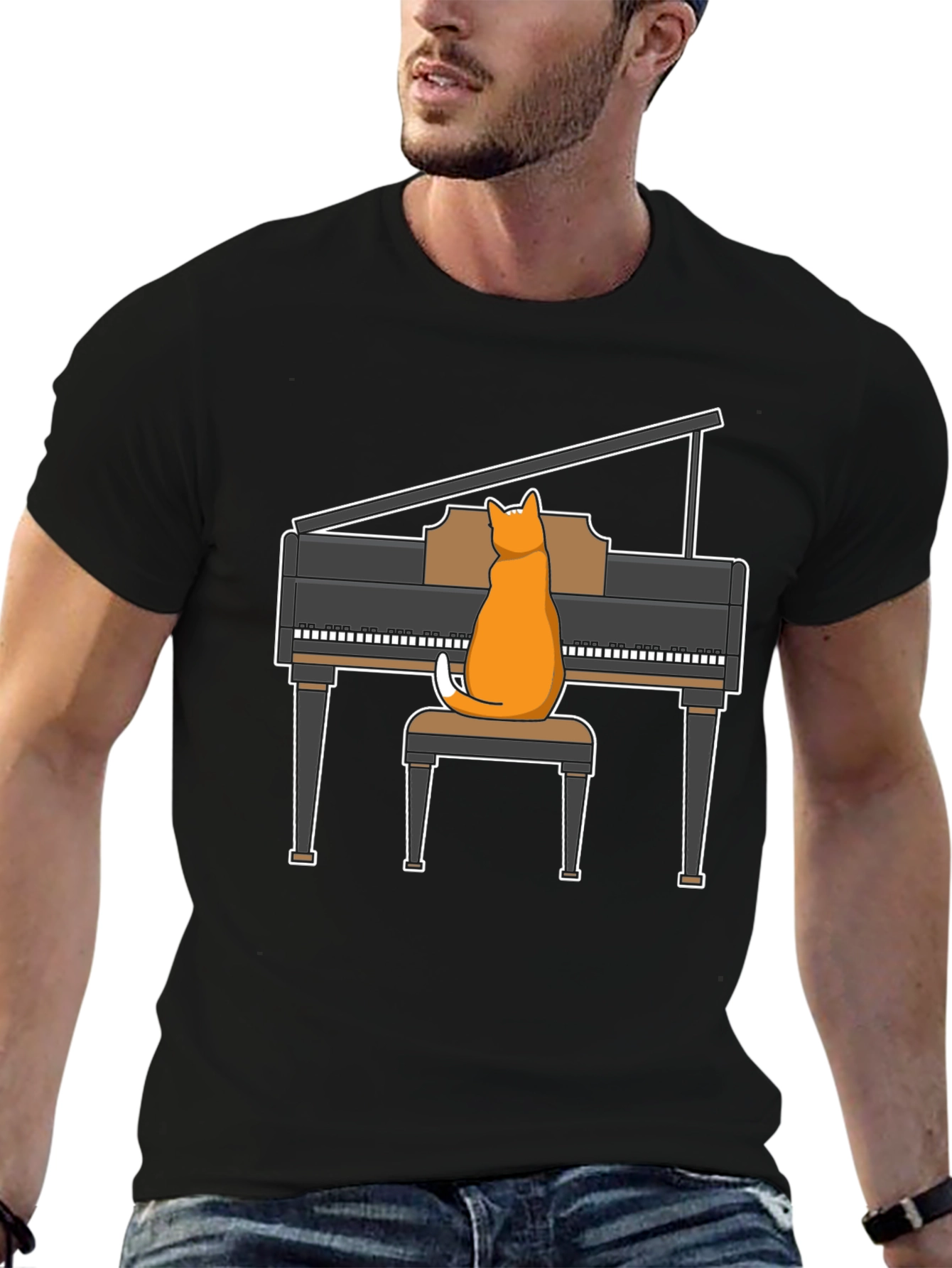 Cat Playing Piano T-Shirt - Funny Music Tee
