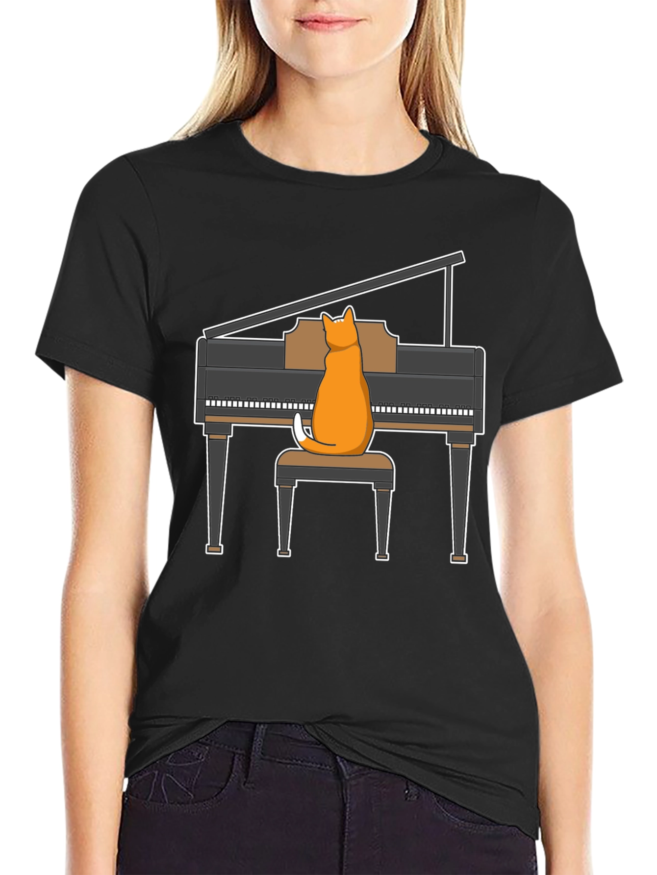 Cat Playing Piano T-Shirt - Funny Music Tee