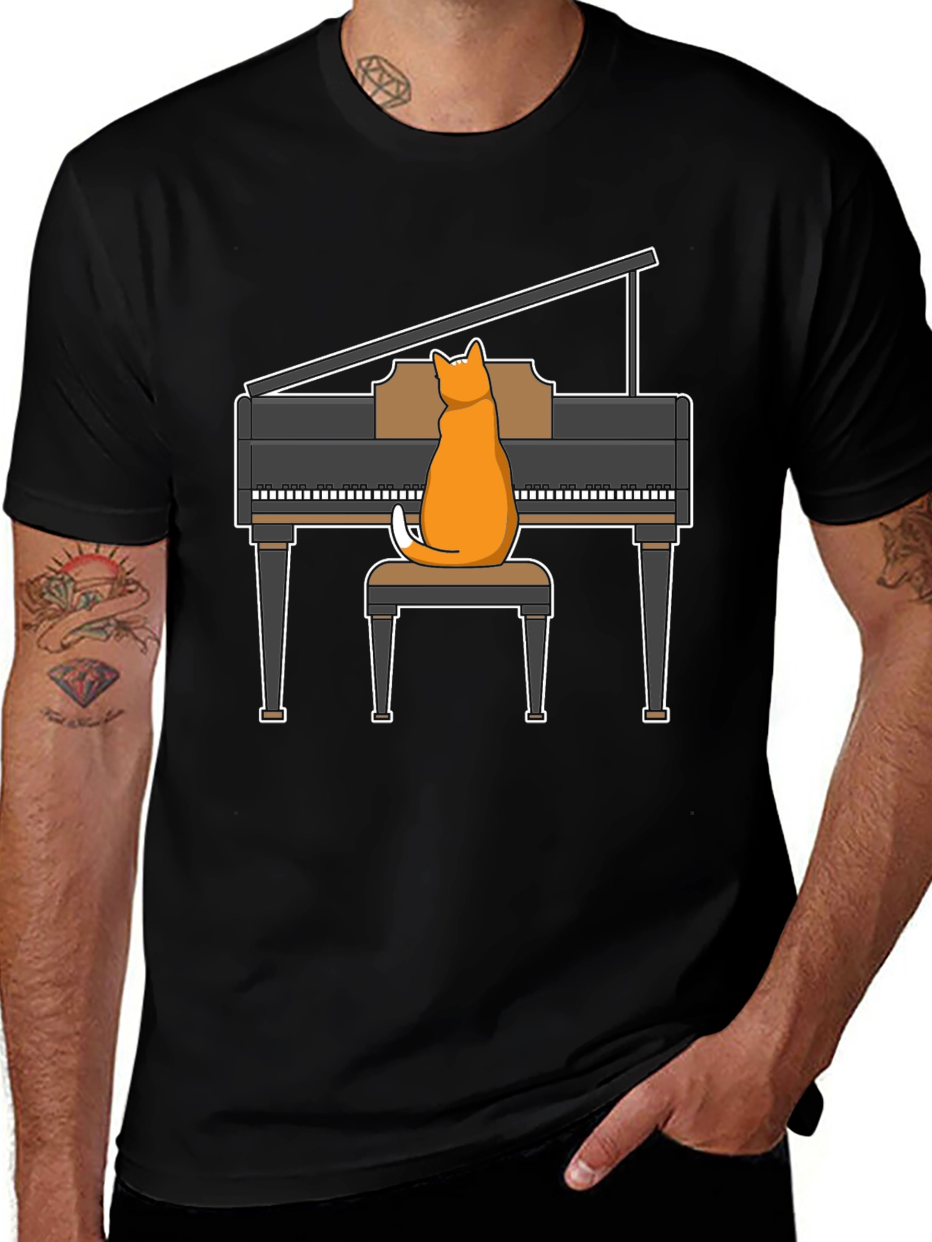 Cat Playing Piano T-Shirt - Funny Music Tee