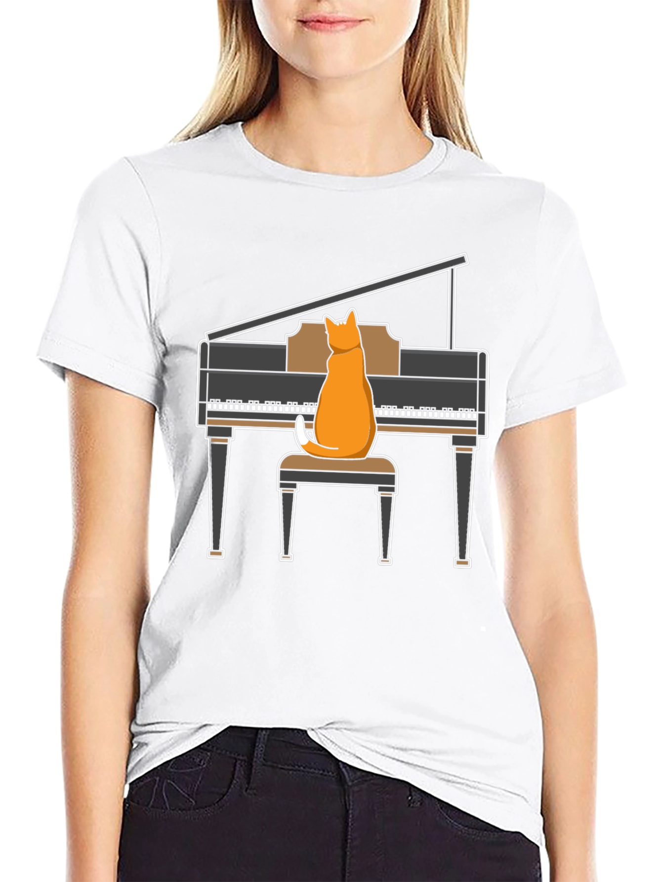 Cat Playing Piano T-Shirt - Funny Music Tee