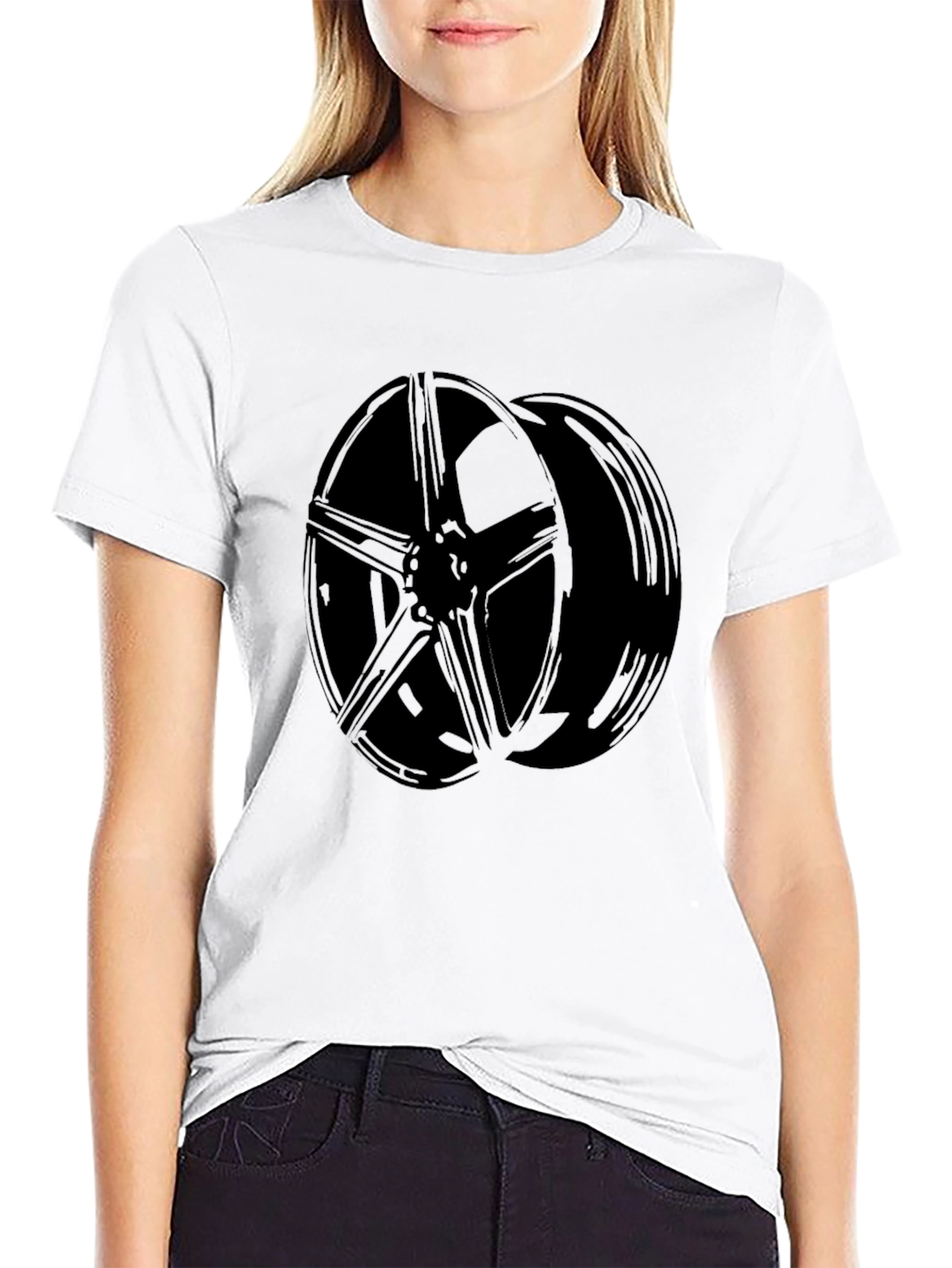 Black Car Wheel Graphic T-Shirt
