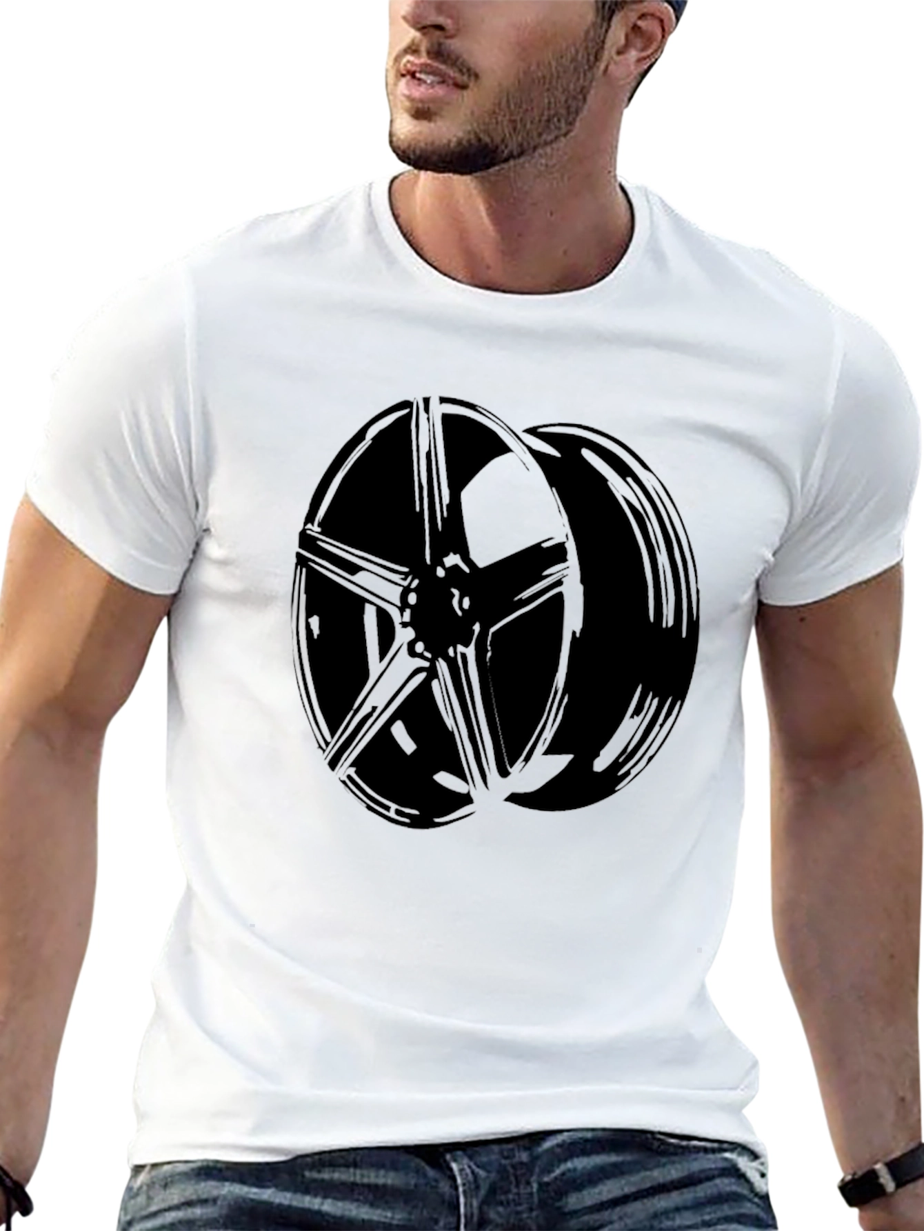Black Car Wheel Graphic T-Shirt
