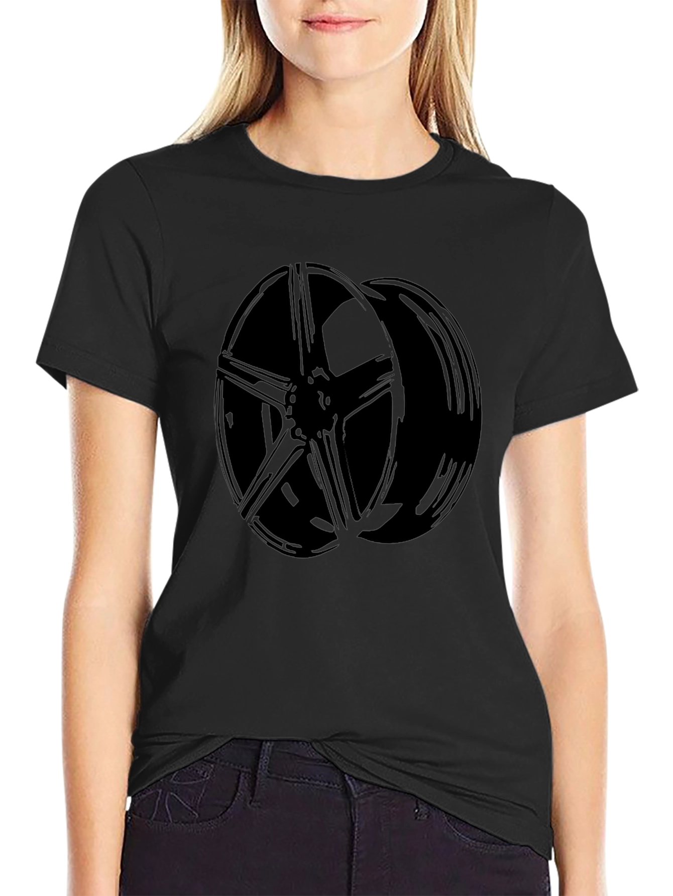Black Car Wheel Graphic T-Shirt