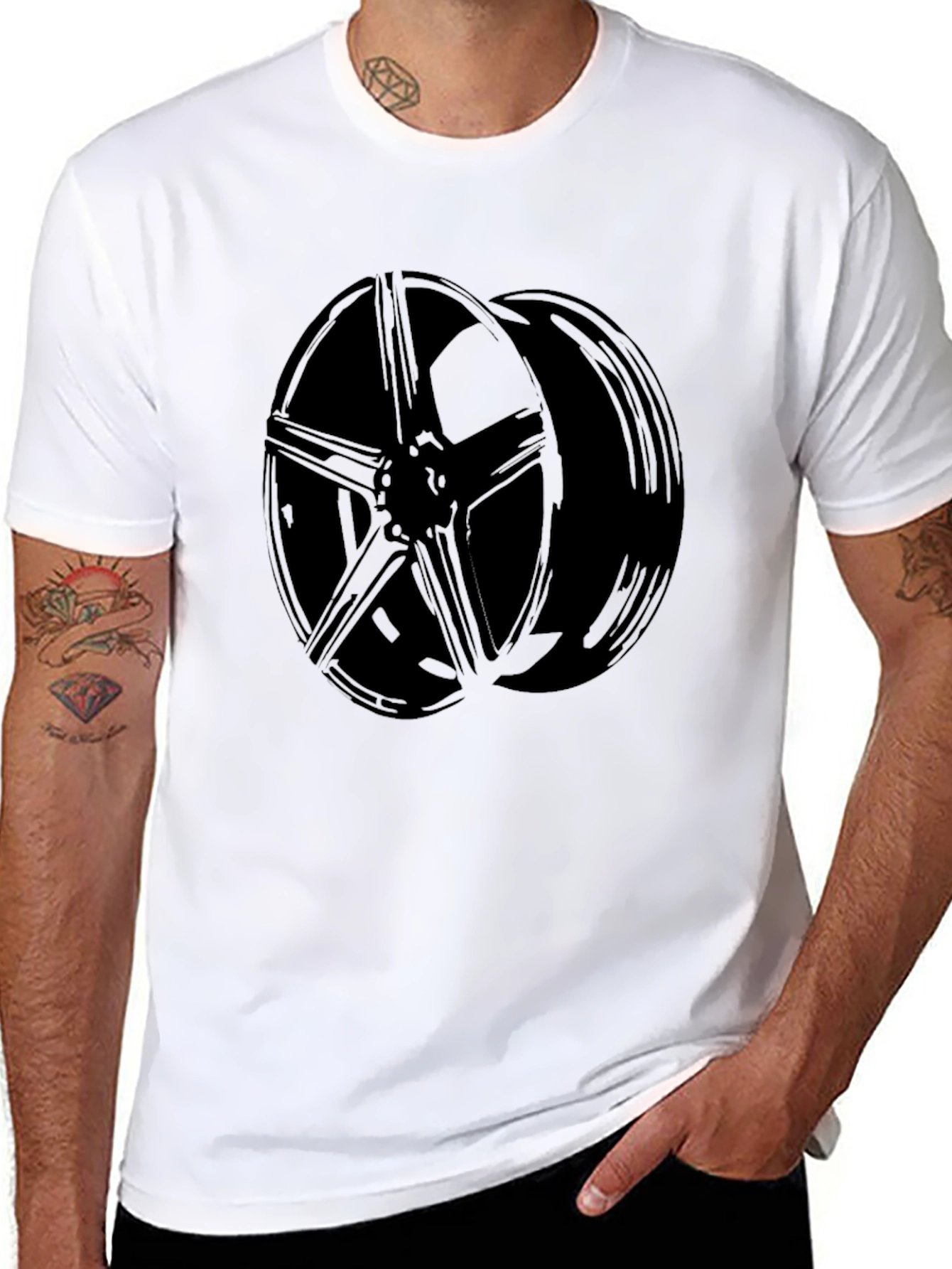 Black Car Wheel Graphic T-Shirt