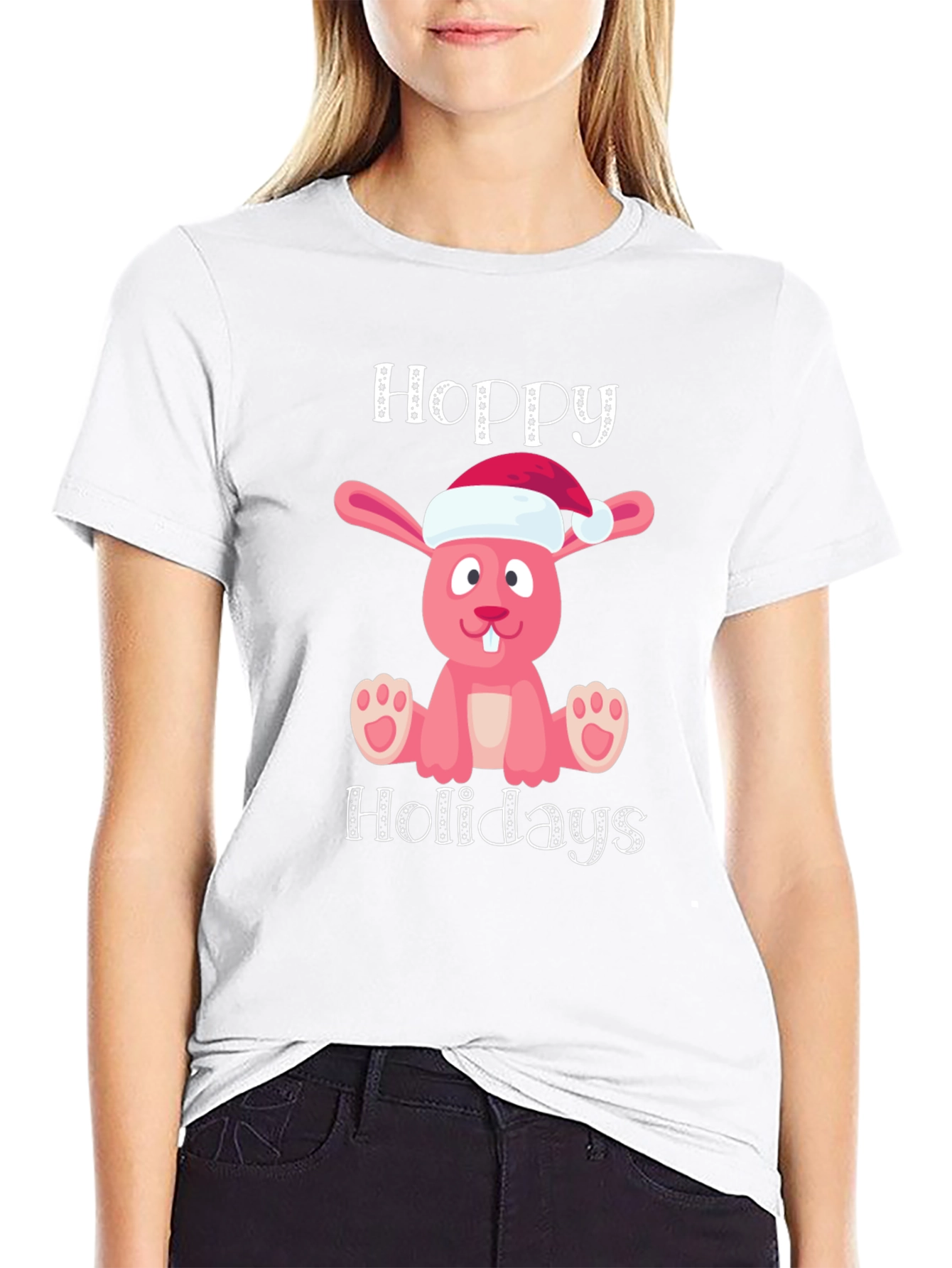 Hoppy Holidays Pink Bunny Christmas T-Shirt