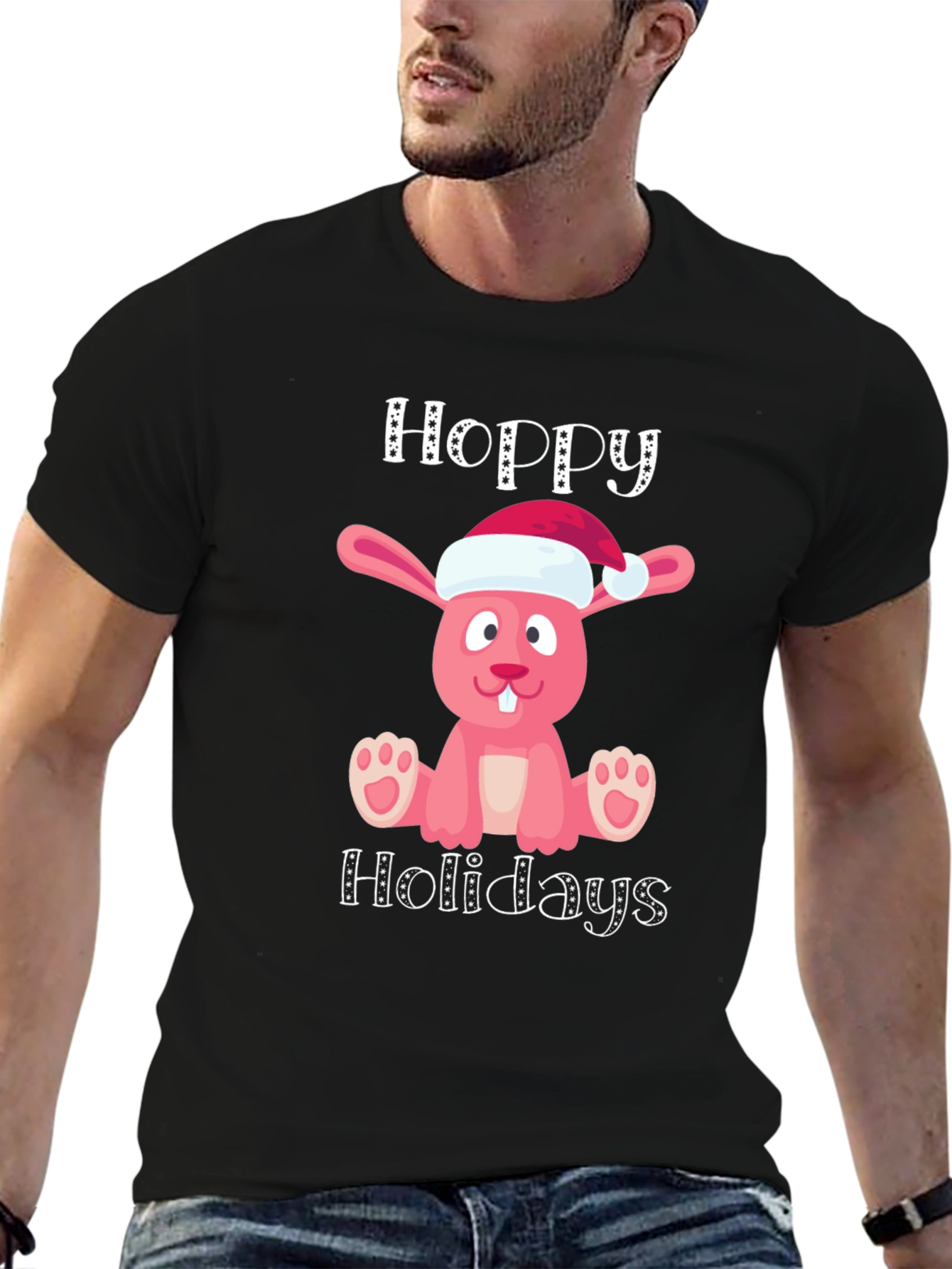 Hoppy Holidays Pink Bunny Christmas T-Shirt