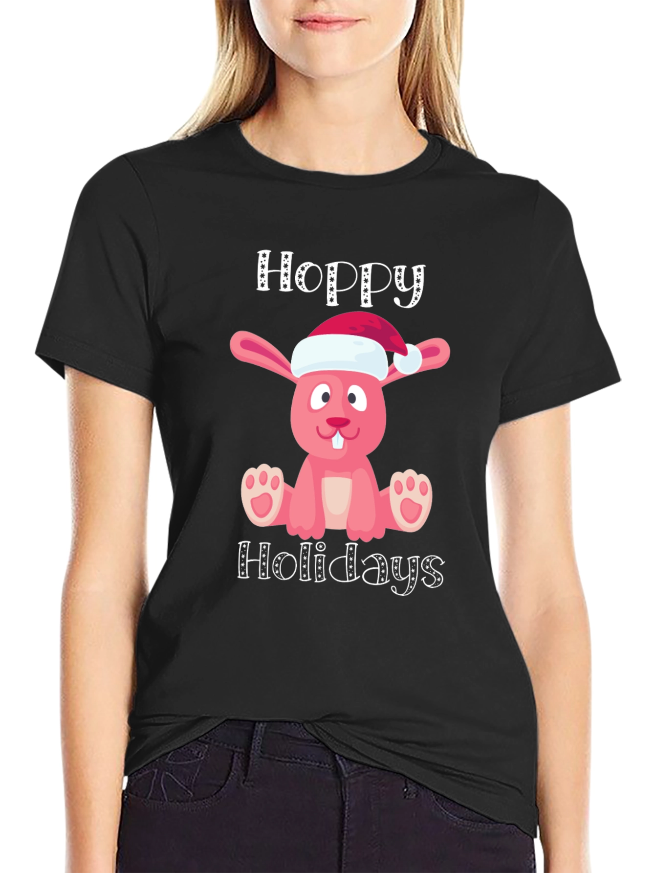 Hoppy Holidays Pink Bunny Christmas T-Shirt