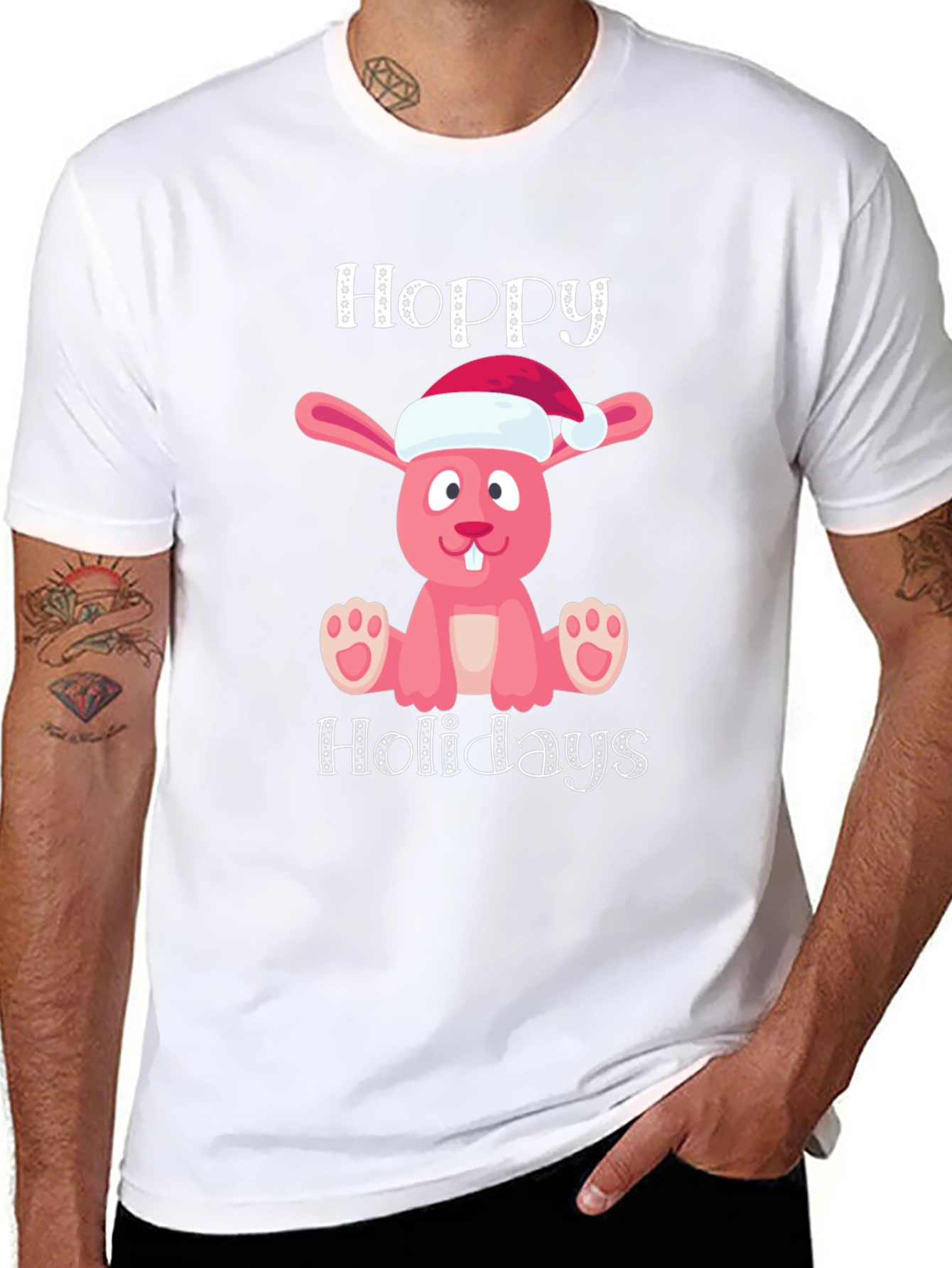 Hoppy Holidays Pink Bunny Christmas T-Shirt