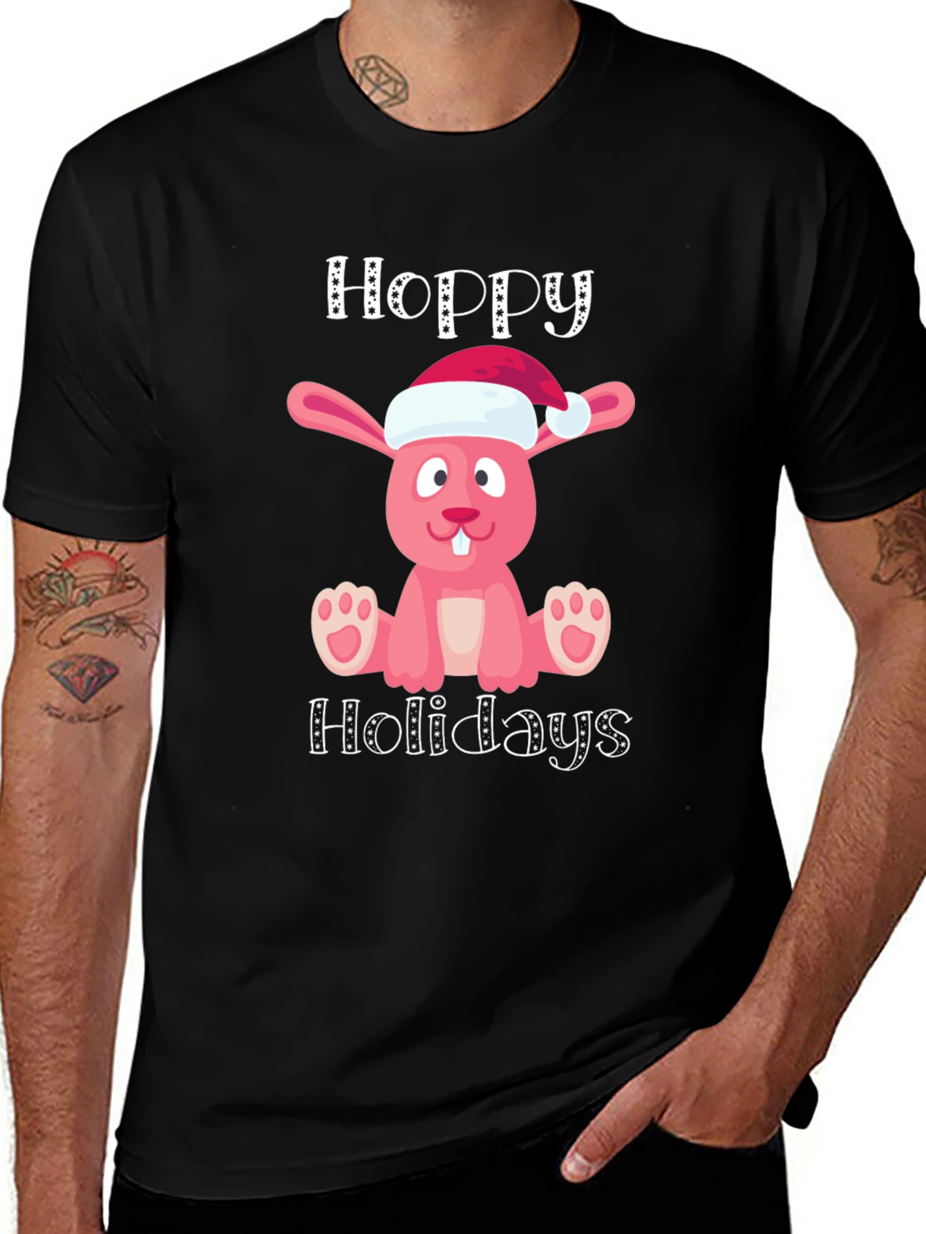 Hoppy Holidays Pink Bunny Christmas T-Shirt