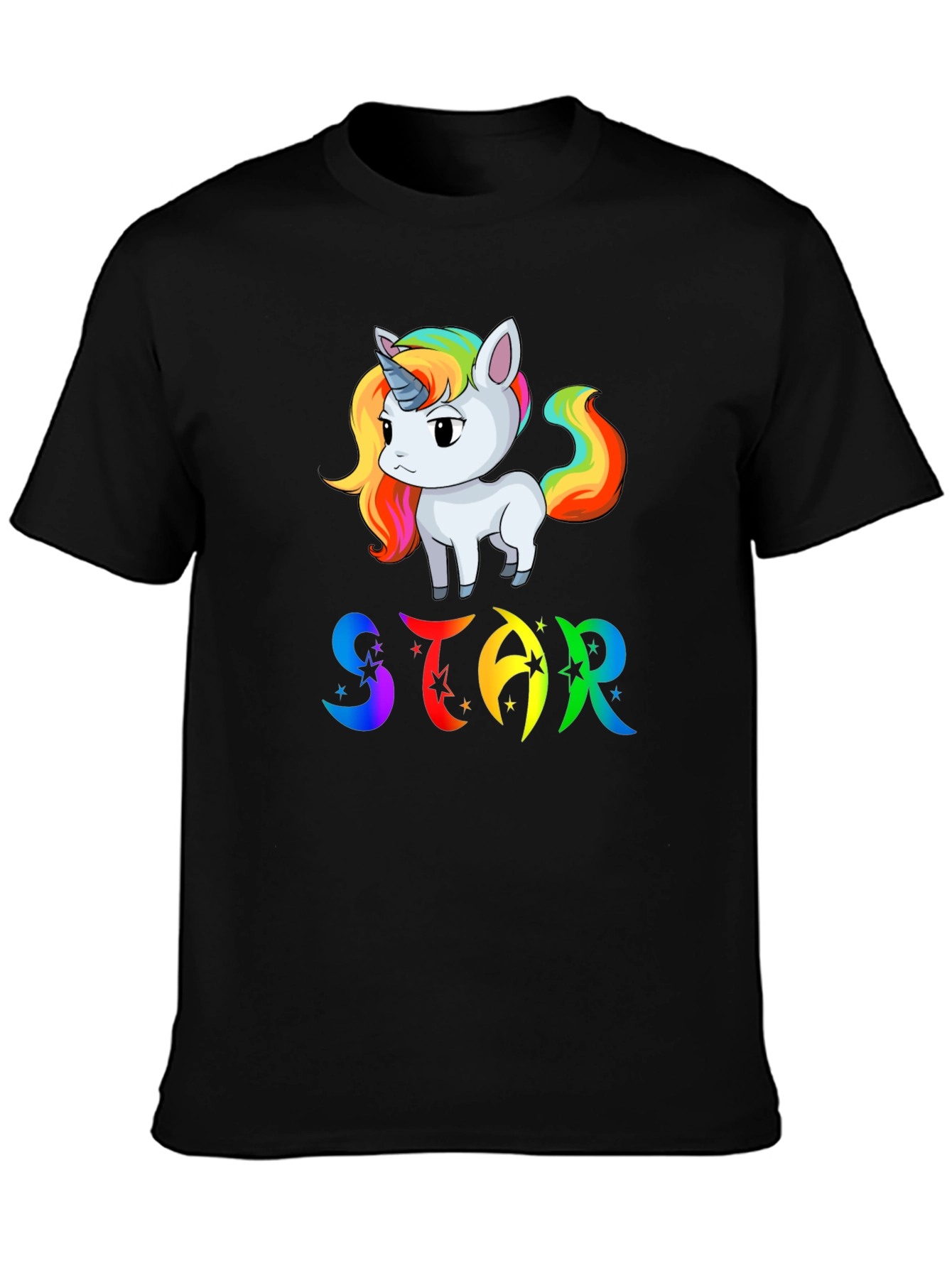 Unicorn STAR Rainbow Graphic Black T-Shirt