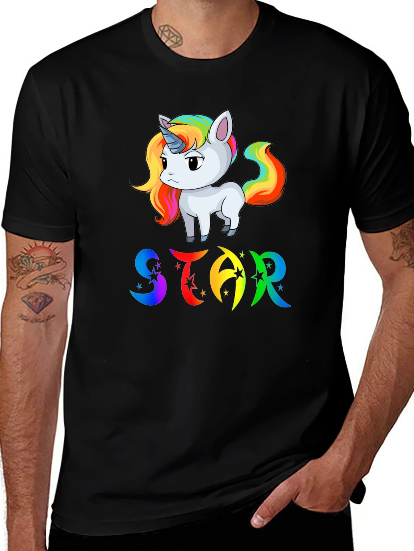 Unicorn STAR Rainbow Graphic Black T-Shirt