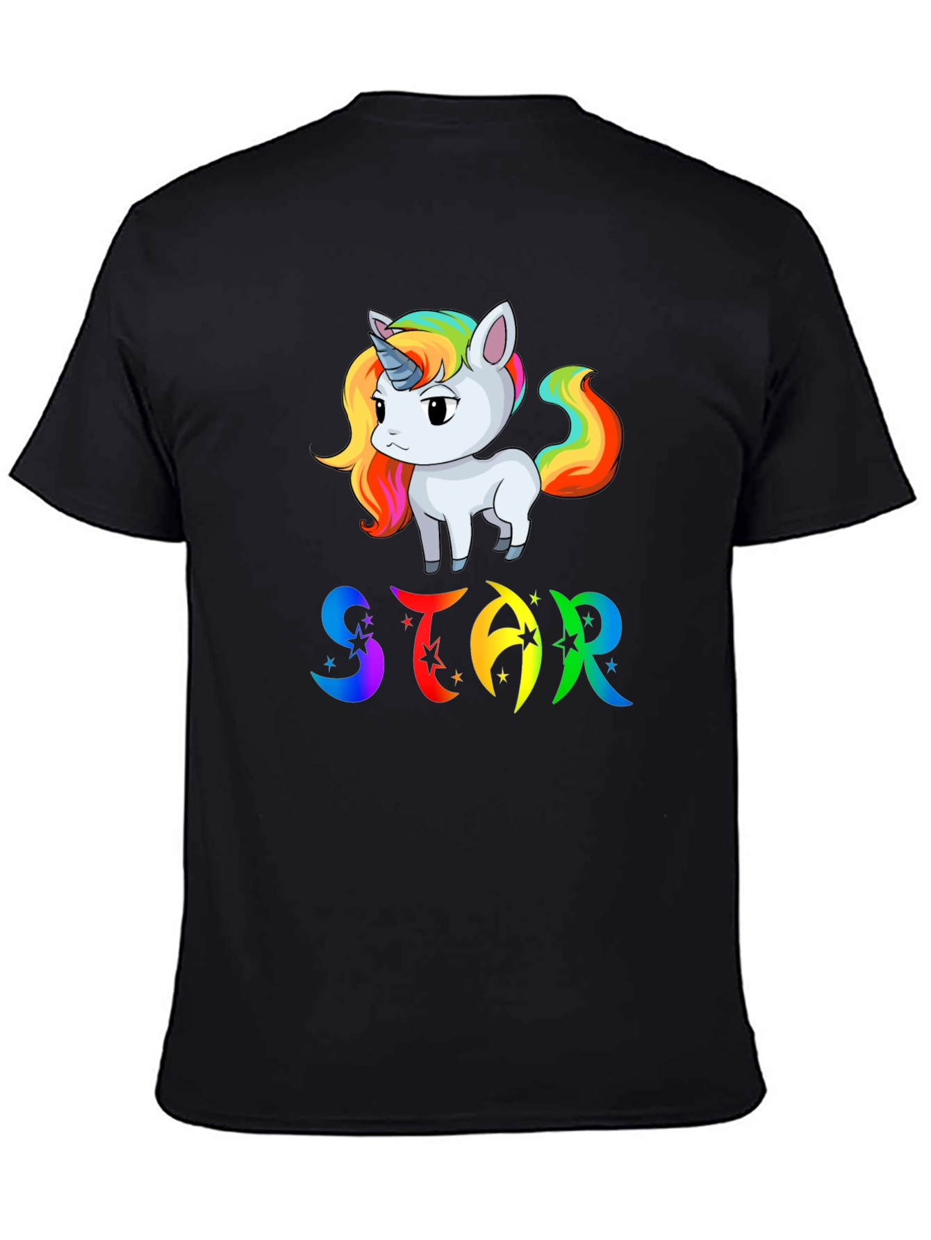 Unicorn STAR Rainbow Graphic Black T-Shirt