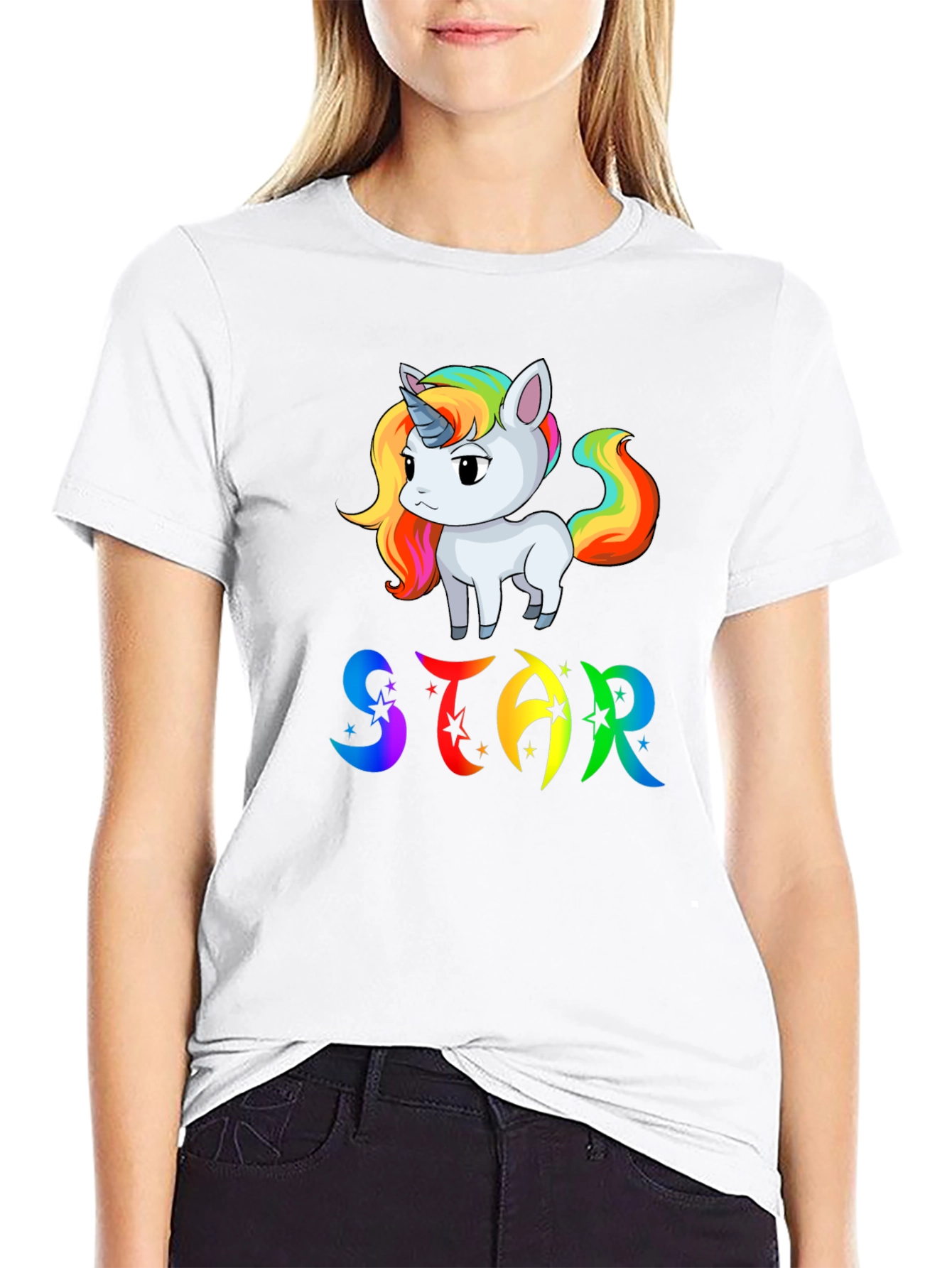 Unicorn STAR Rainbow Graphic Black T-Shirt