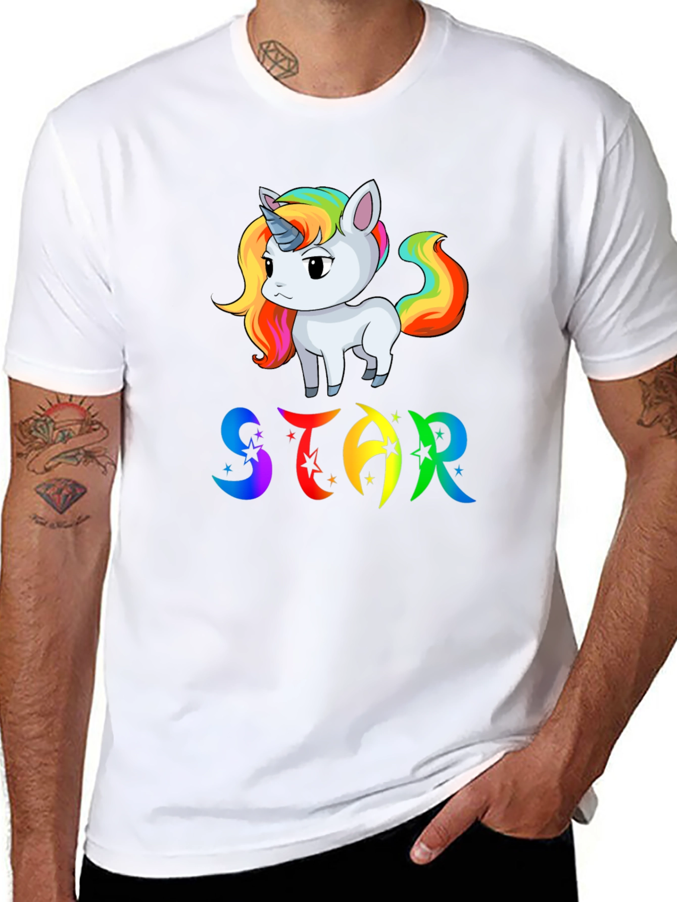 Unicorn STAR Rainbow Graphic Black T-Shirt