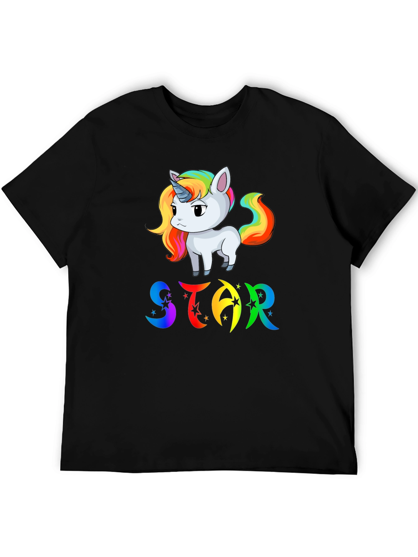 Unicorn STAR Rainbow Graphic Black T-Shirt