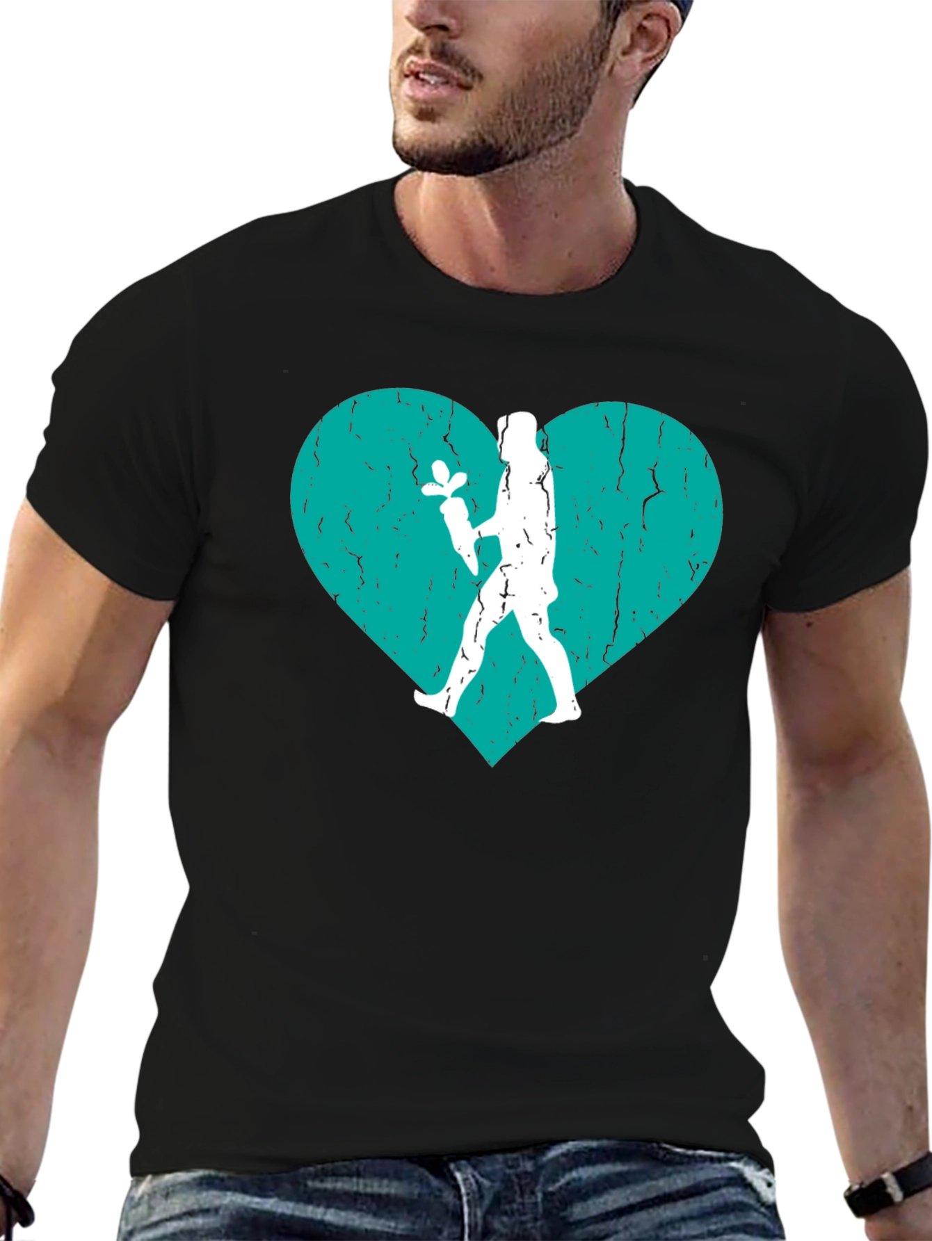 Heart Florist T-Shirt - Black Crew Neck Tee