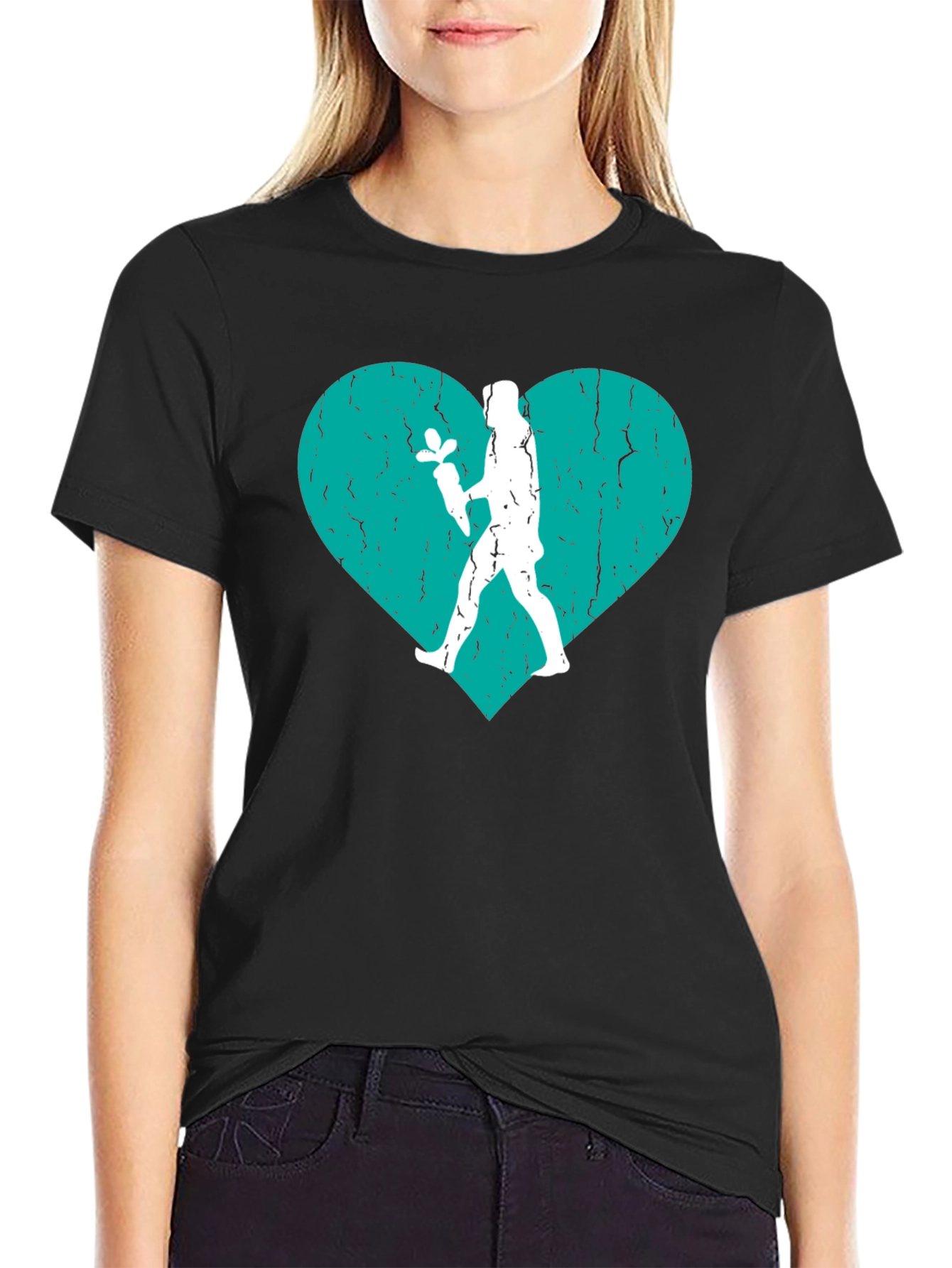 Heart Florist T-Shirt - Black Crew Neck Tee