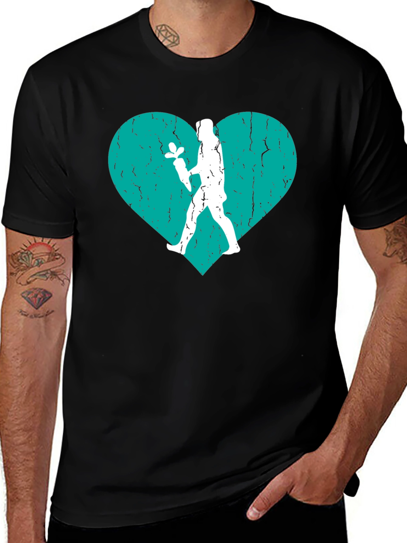 Heart Florist T-Shirt - Black Crew Neck Tee