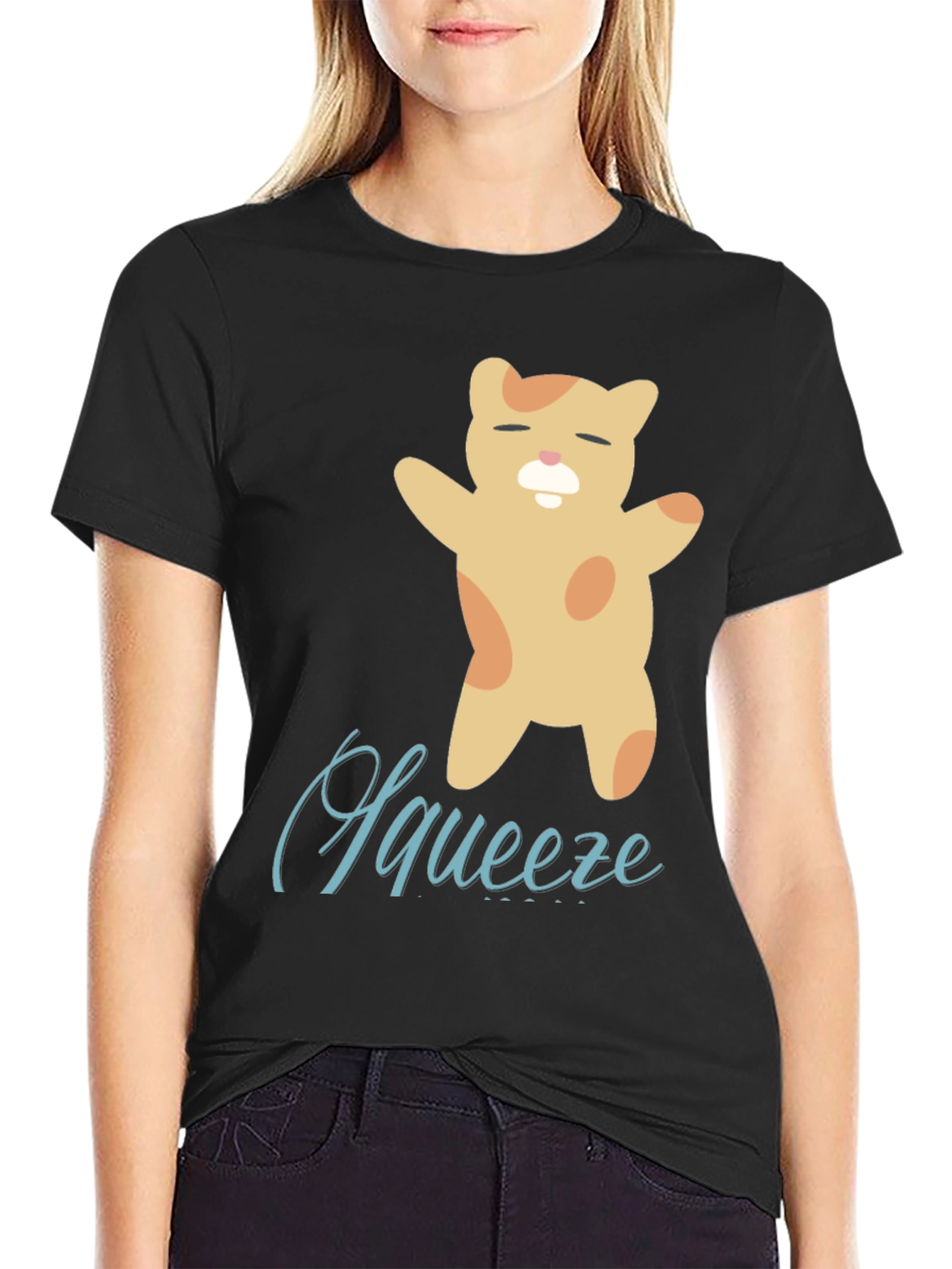 Cute Squeeze Cat Black T-Shirt