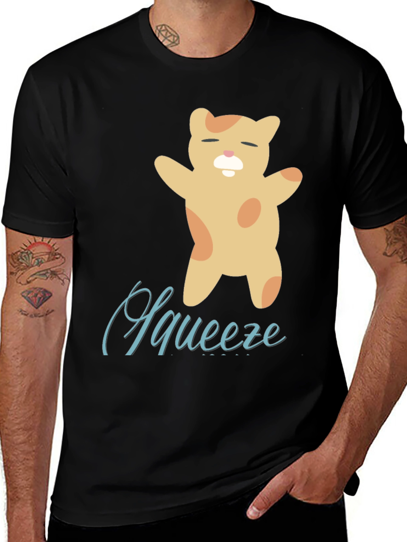 Cute Squeeze Cat Black T-Shirt