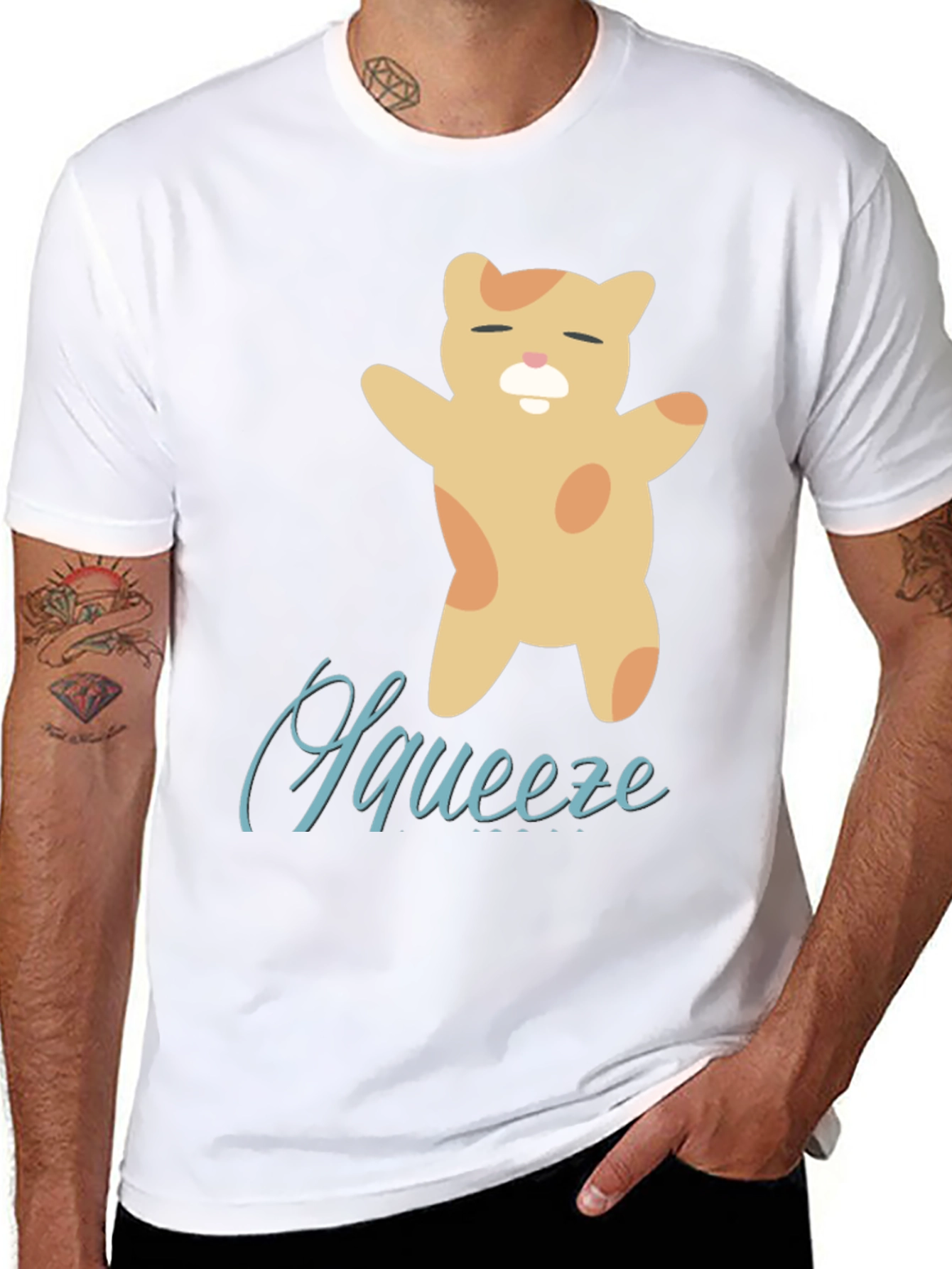 Cute Squeeze Cat Black T-Shirt
