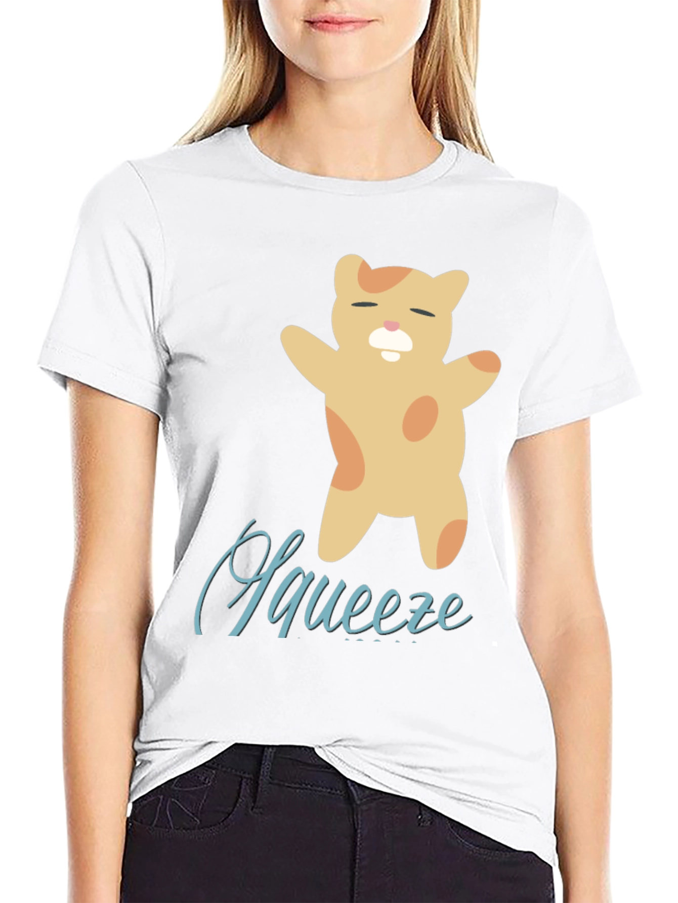 Cute Squeeze Cat Black T-Shirt