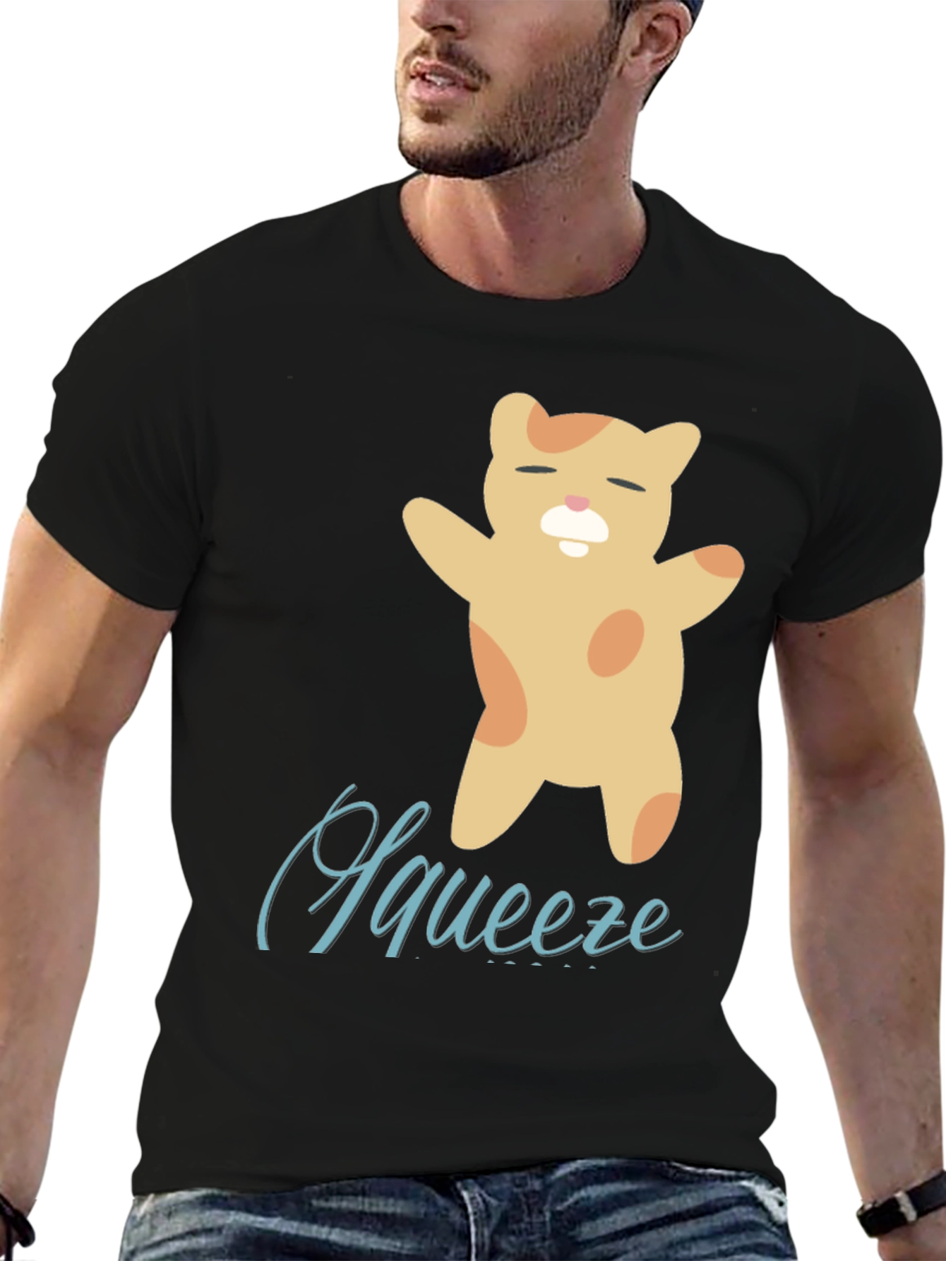 Cute Squeeze Cat Black T-Shirt