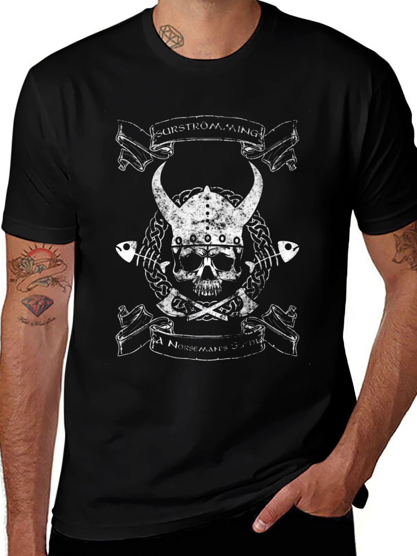 Viking Skull Graphic Print Black T-Shirt