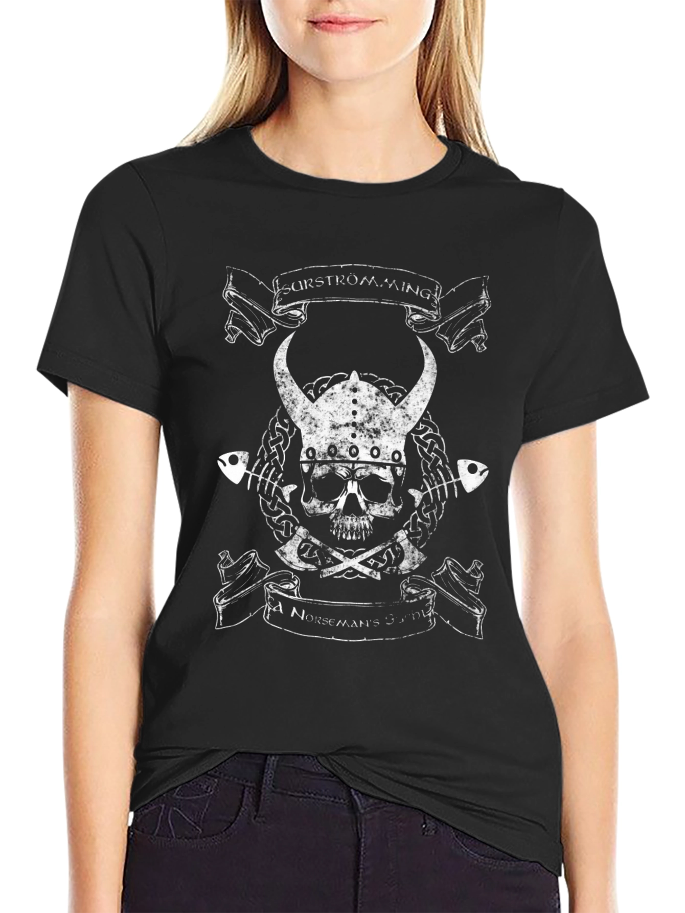 Viking Skull Graphic Print Black T-Shirt