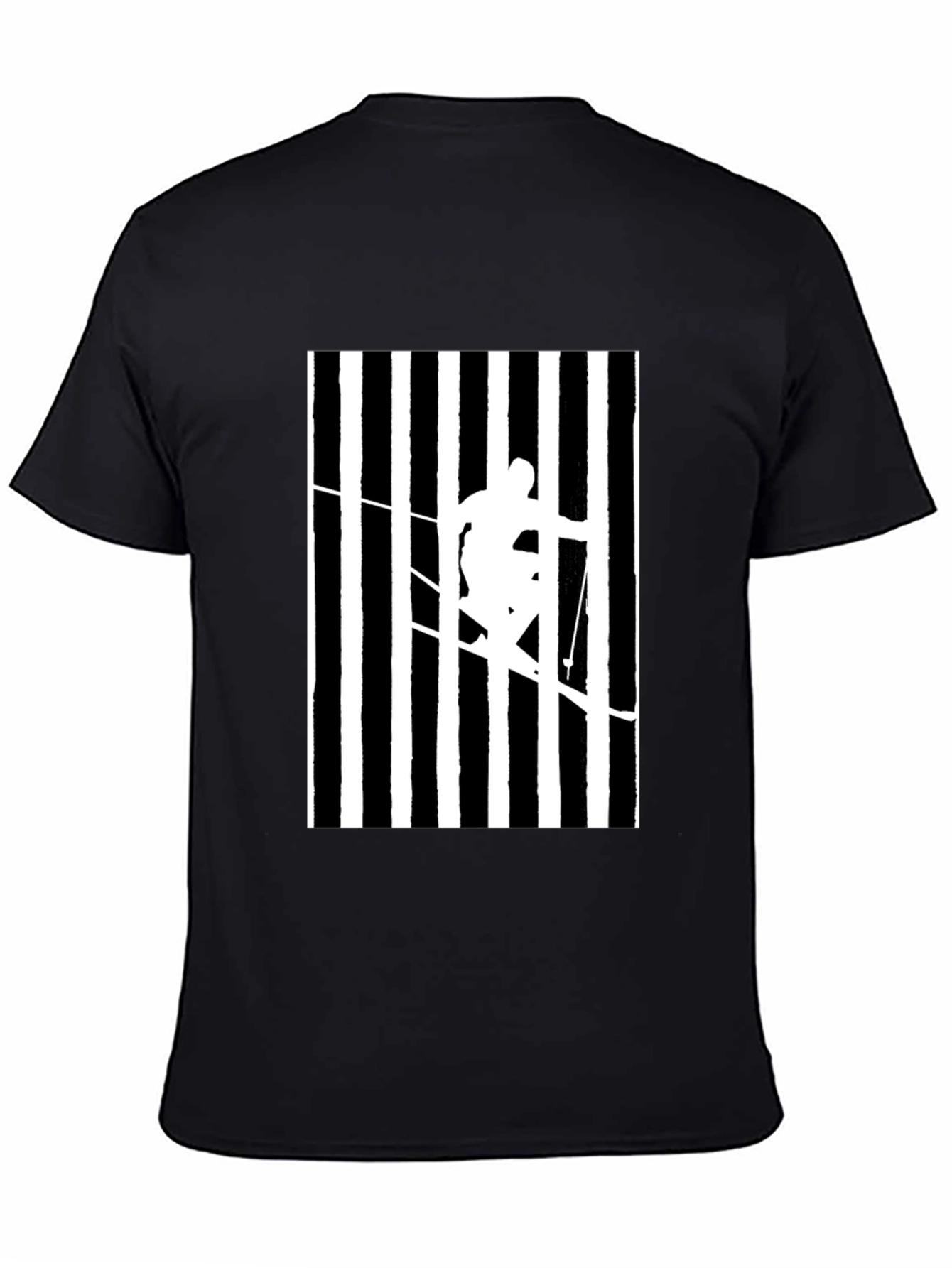Stripped Skier Graphic Tee - Black Cotton Blend